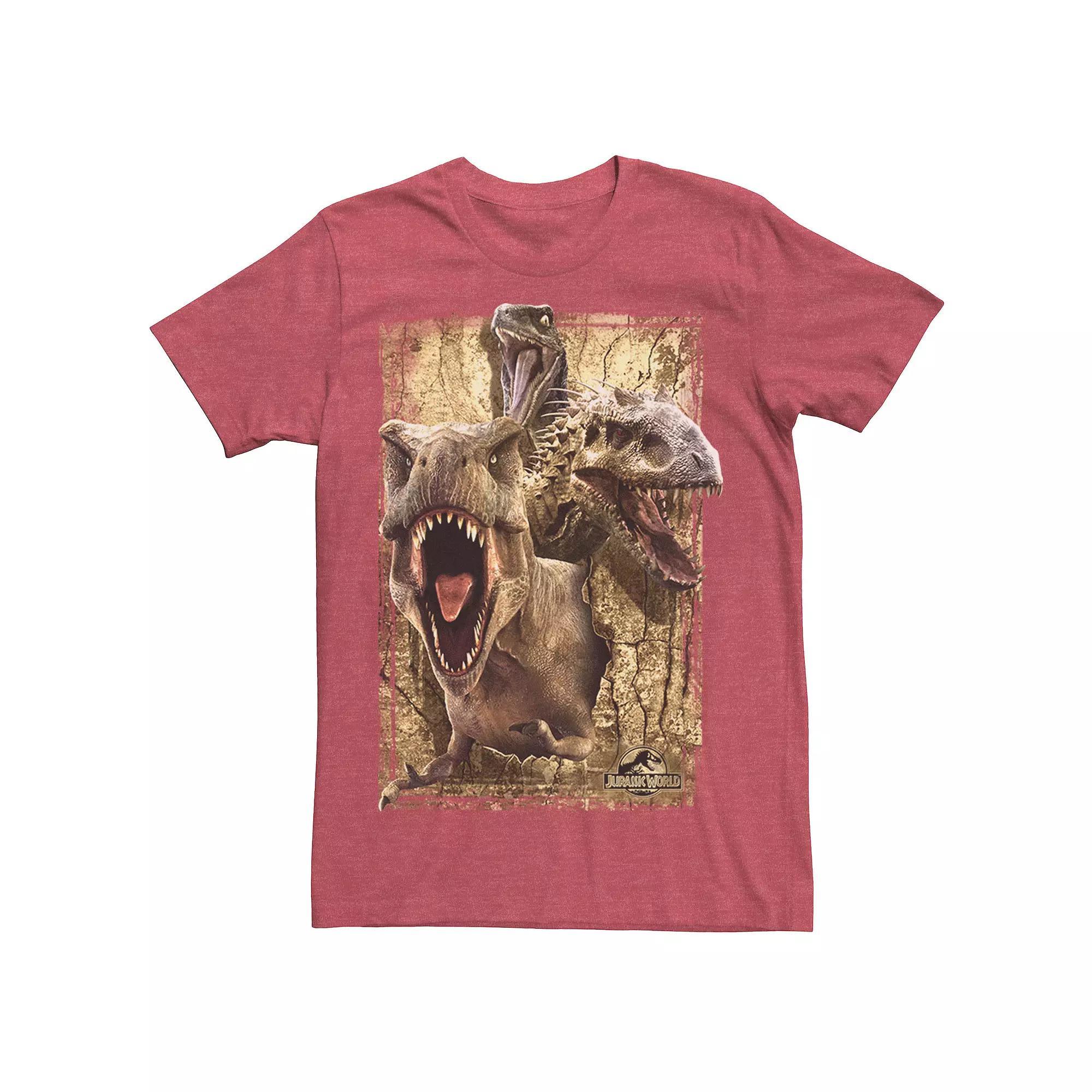Men's Jurassic World Killer Dinosaur Collage Tee, Size: 3XL, Red Product Image