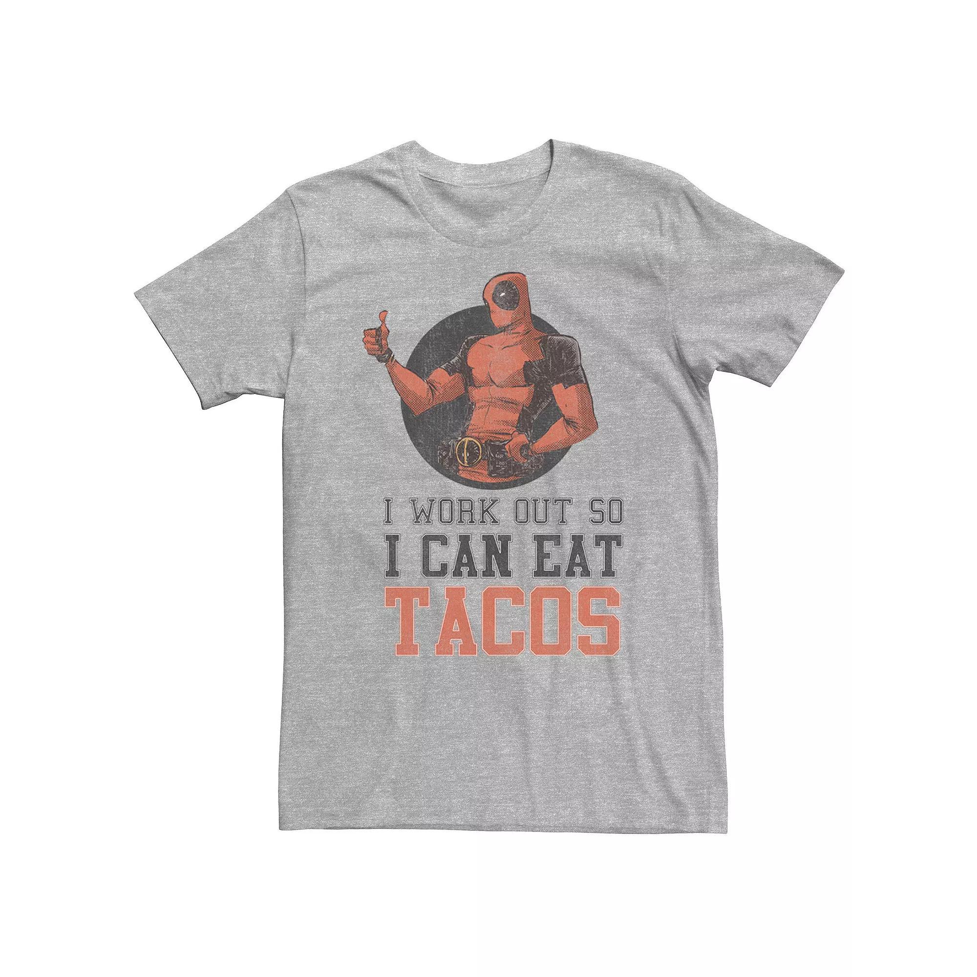 Big & Tall Marvel Deadpool "I Work Out So I Can Eat Tacos" Tee, Men's, Size: 4XLT, Athletic Grey Product Image