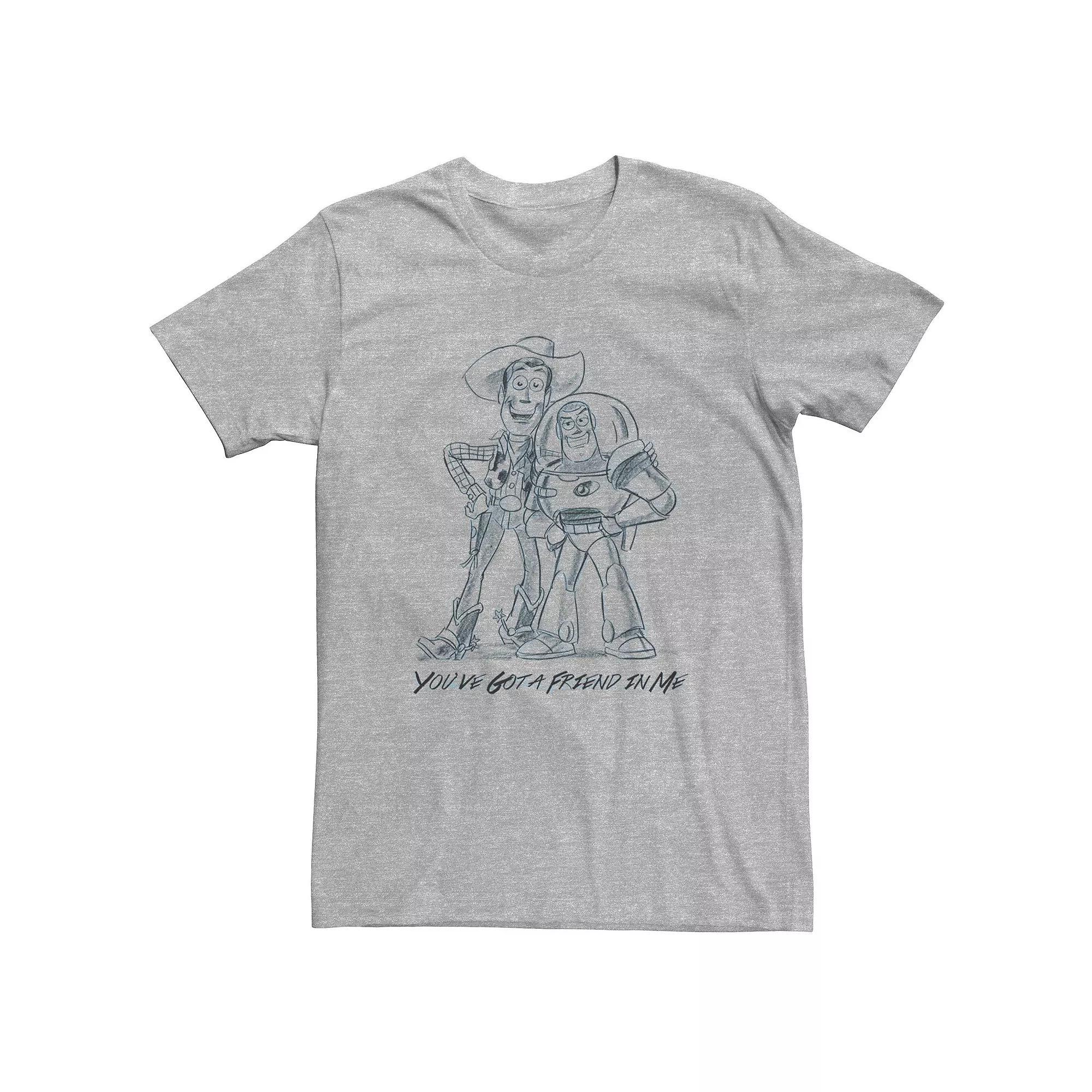 Mens Licensed Character Mens Disney Pixar Toy Story Buzz Lightyear & Woody "You've Got A Friend In Me" Sketch Tee, Men's, Size: XXL Tall, Athletic Grey Product Image