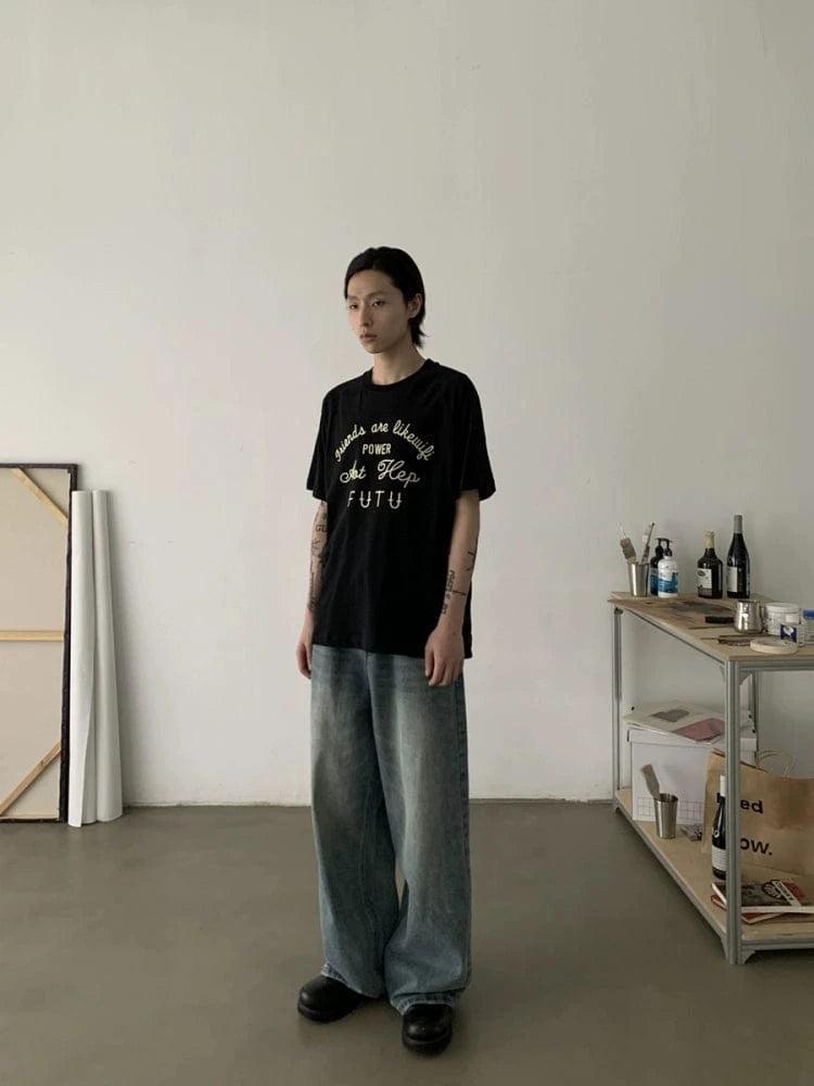 RT No. 18854 WASHED BLUE DENIM STRAIGHT JEANS Product Image