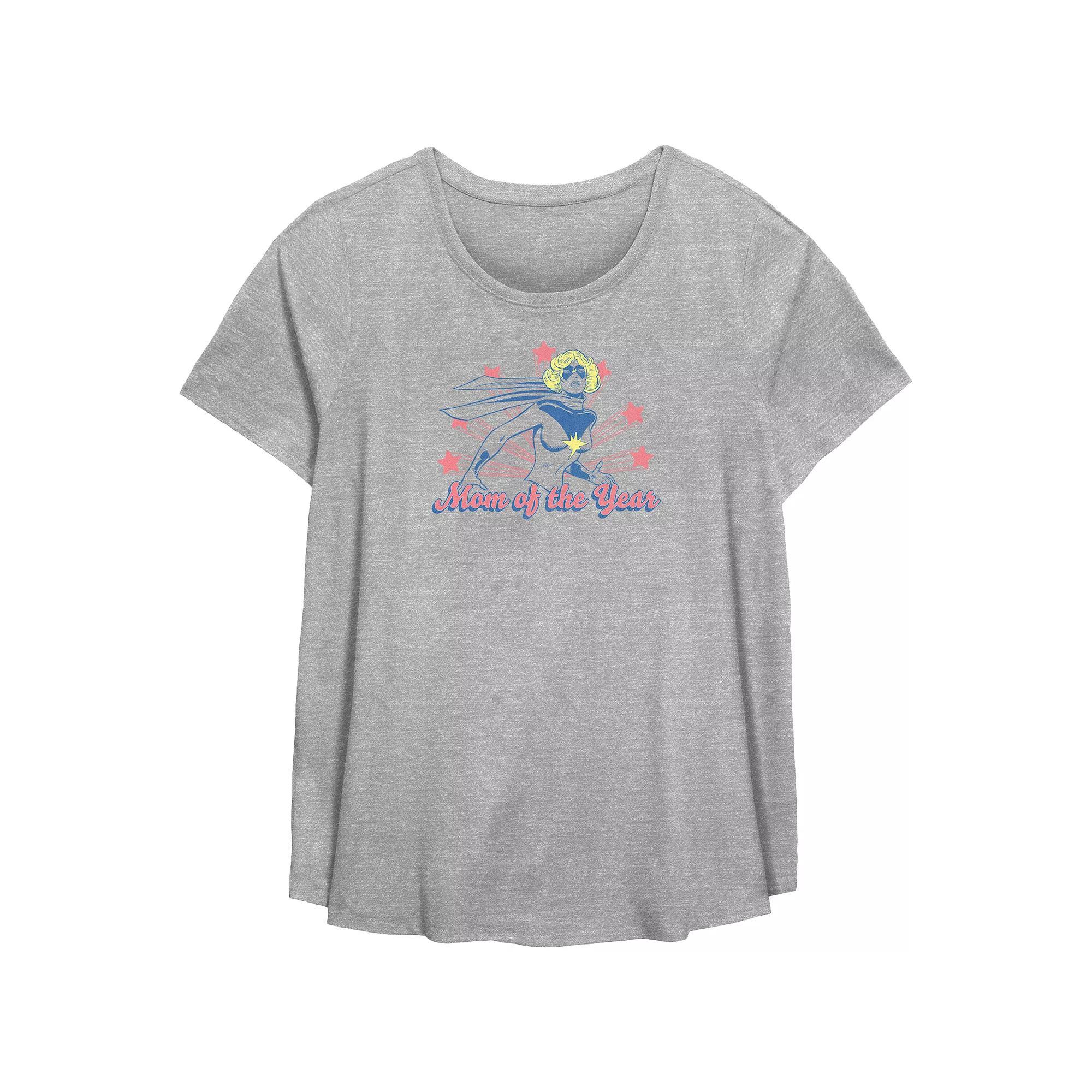 Plus Size Captain Marvel Mom Of The Year Scoop Hem Flowy Graphic Tee, Women's, Size: 5XL, Grey Gray Product Image