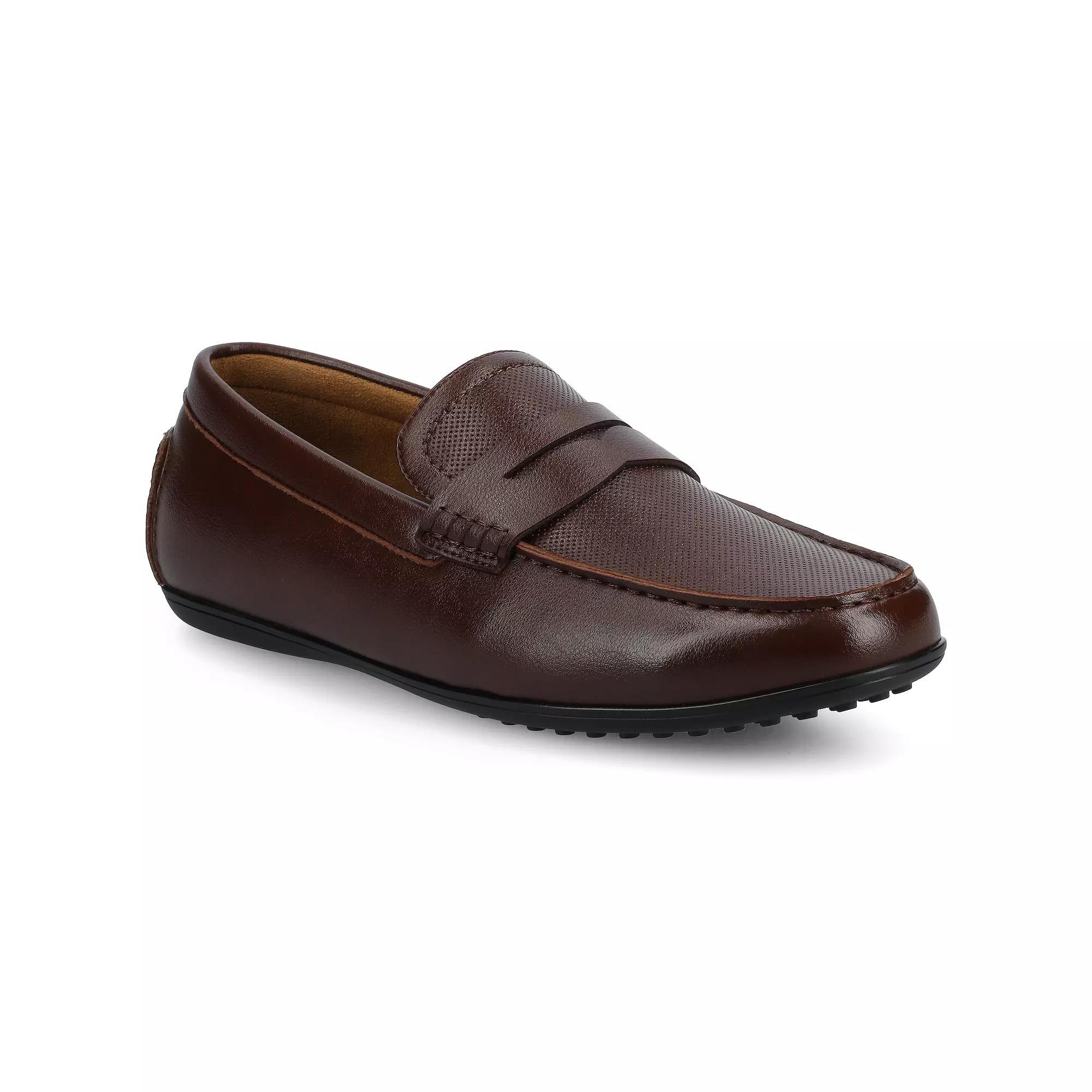 VANCE Yates Mens Comfort Perforated Slip-On Driving Penny Loafers in Regular and Wide Brown Product Image
