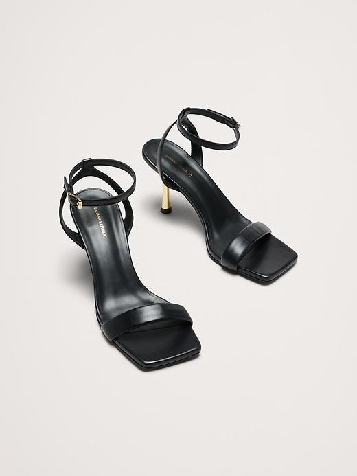 Italian Metallic-Leather Flare-Heel Sandal Product Image