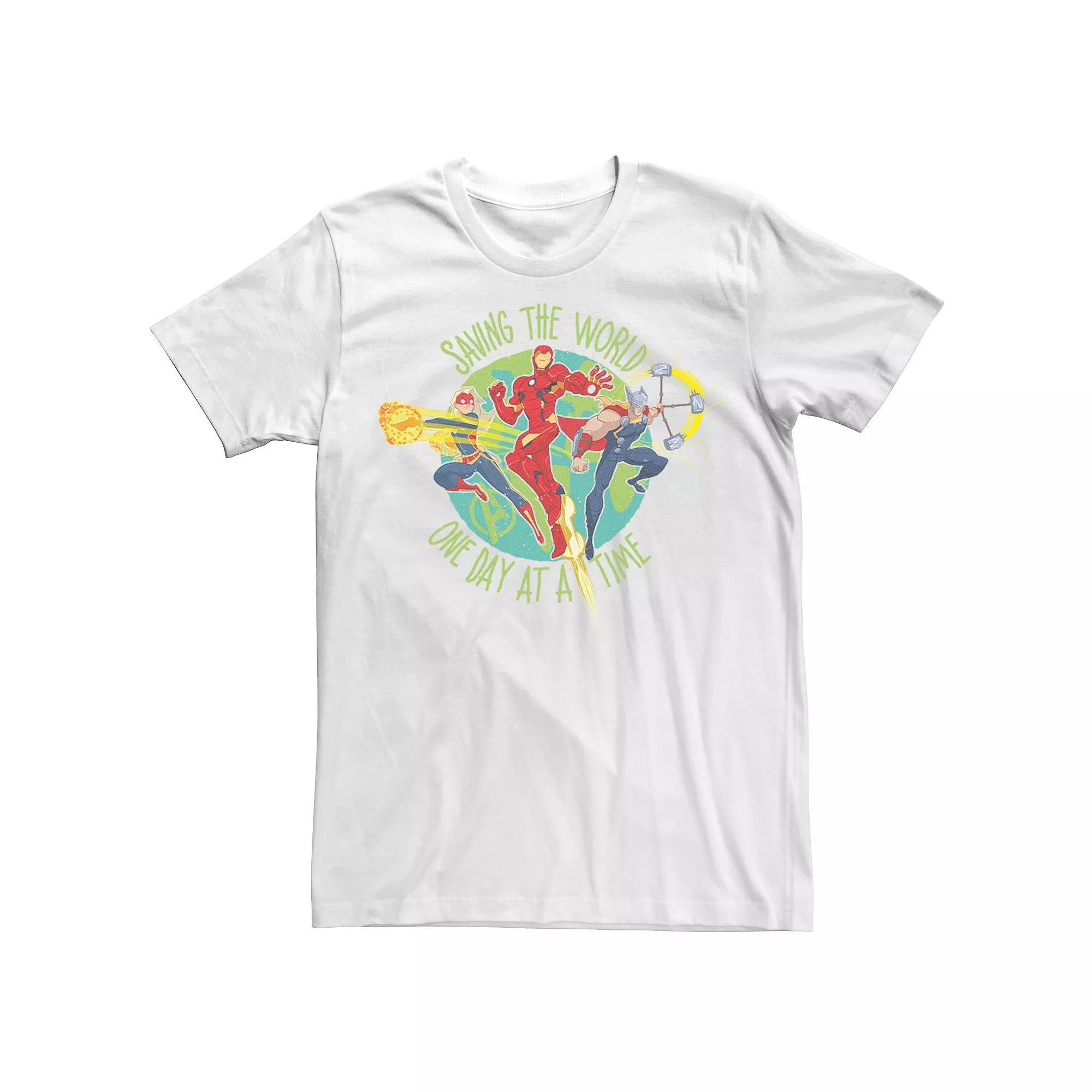 Men's Marvel Earth Day Avengers Saving The World One Day At A Time Tee, Size: Large, White Product Image