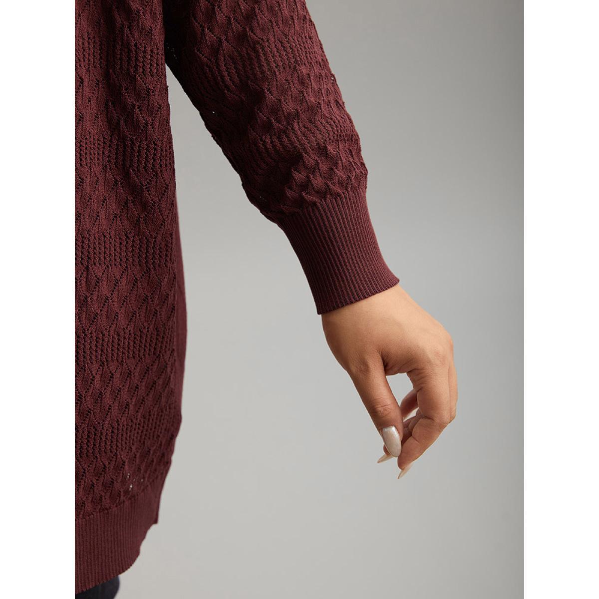 Plus Size Solid Geometric Hollow Out Cardigan Russet Women Casual Loose Long Sleeve Dailywear Cardigans BloomChic 26/4X Product Image