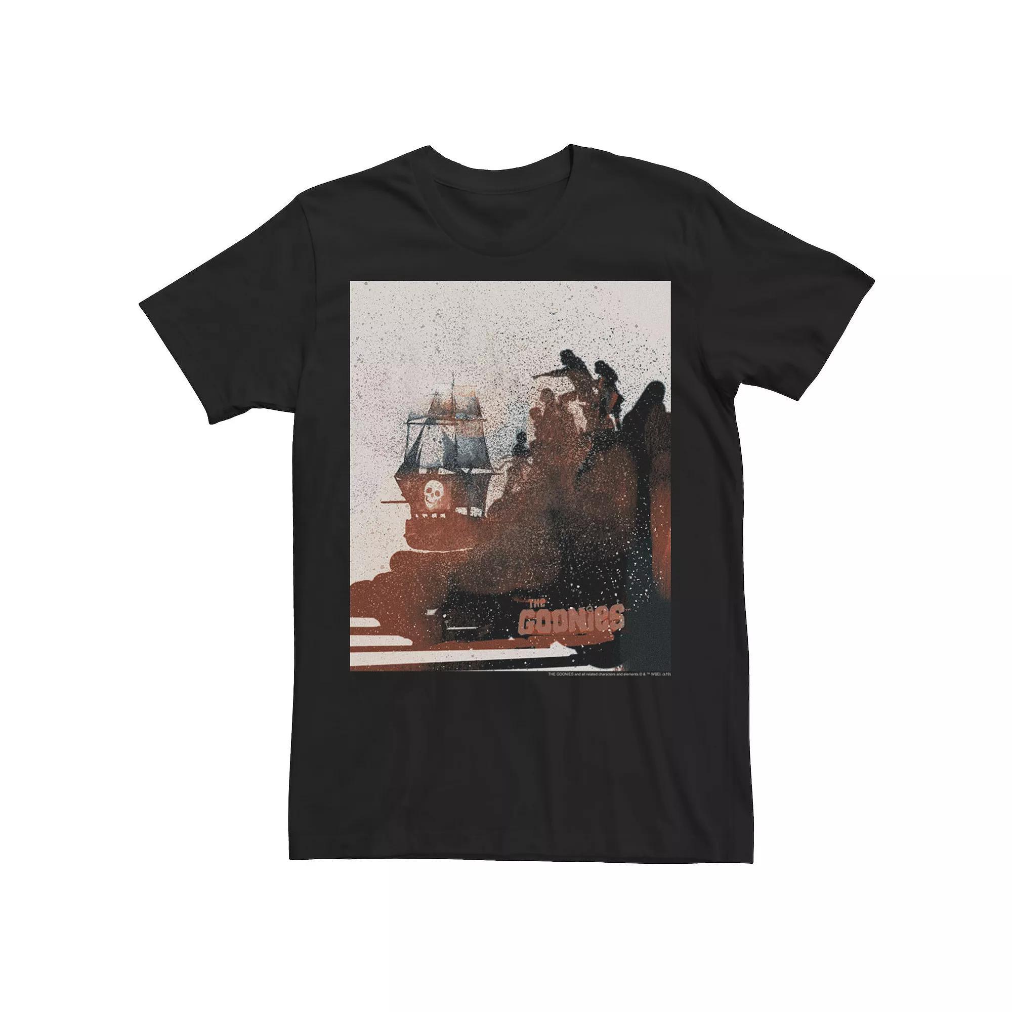 Men's The Goonies Spray Painted Group Shot And Ship Poster Tee, Size: Medium, Black Product Image