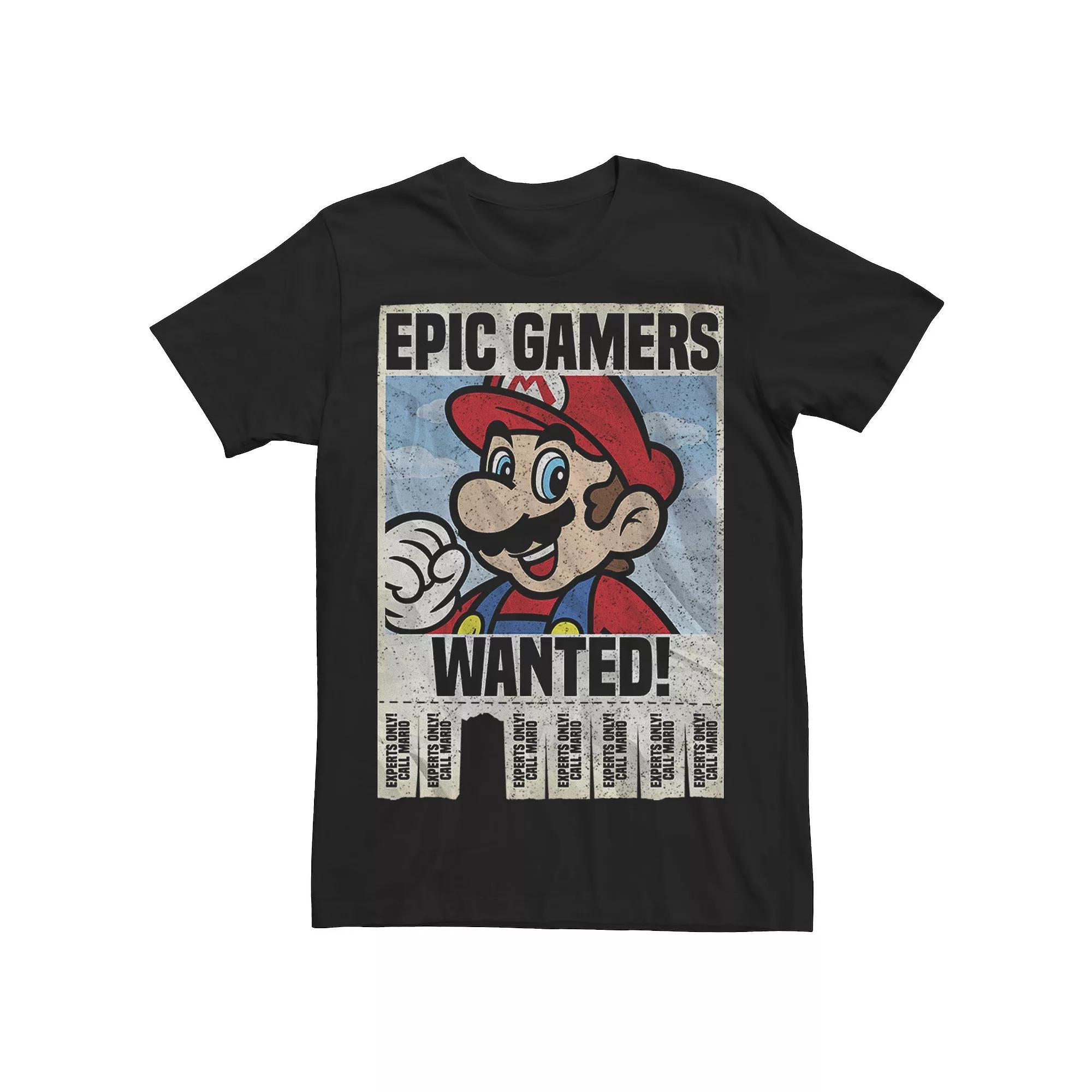 Men's Nintendo Super Mario Epic Gamers Wanted Mario Wrinkled Poster Tee, Size: XXL, Black Product Image