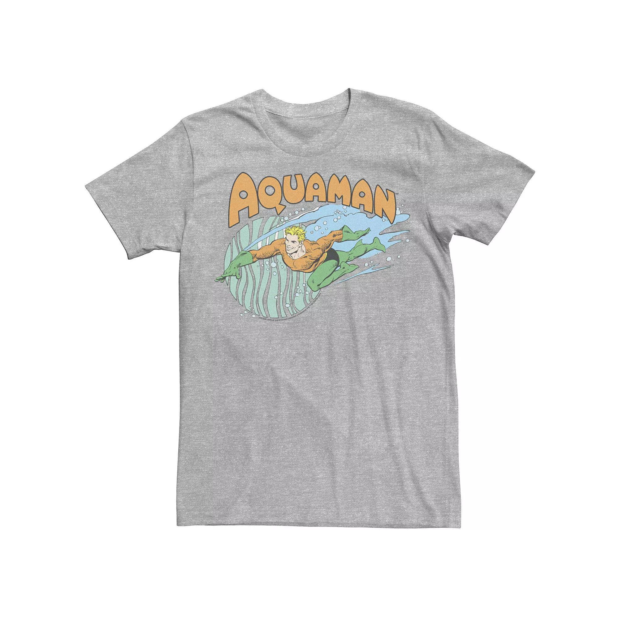 Men's Justice League Aqua Man Aqua Splash Tee, Size: Large, Athletic Grey Product Image