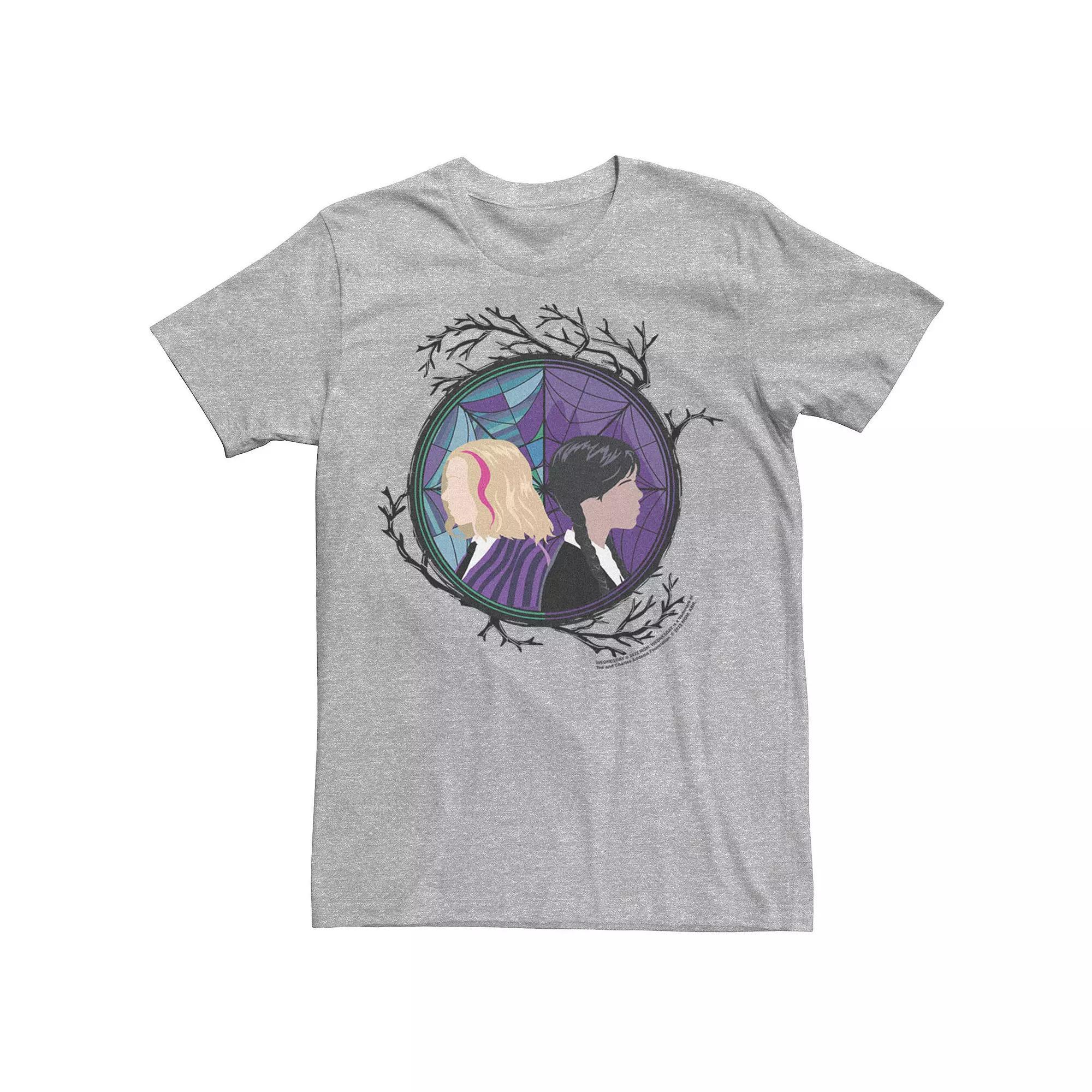 Big & Tall Wednesday and Enid Stained Web Tee, Men's, Size: 4XL Tall, Athletic Grey Product Image