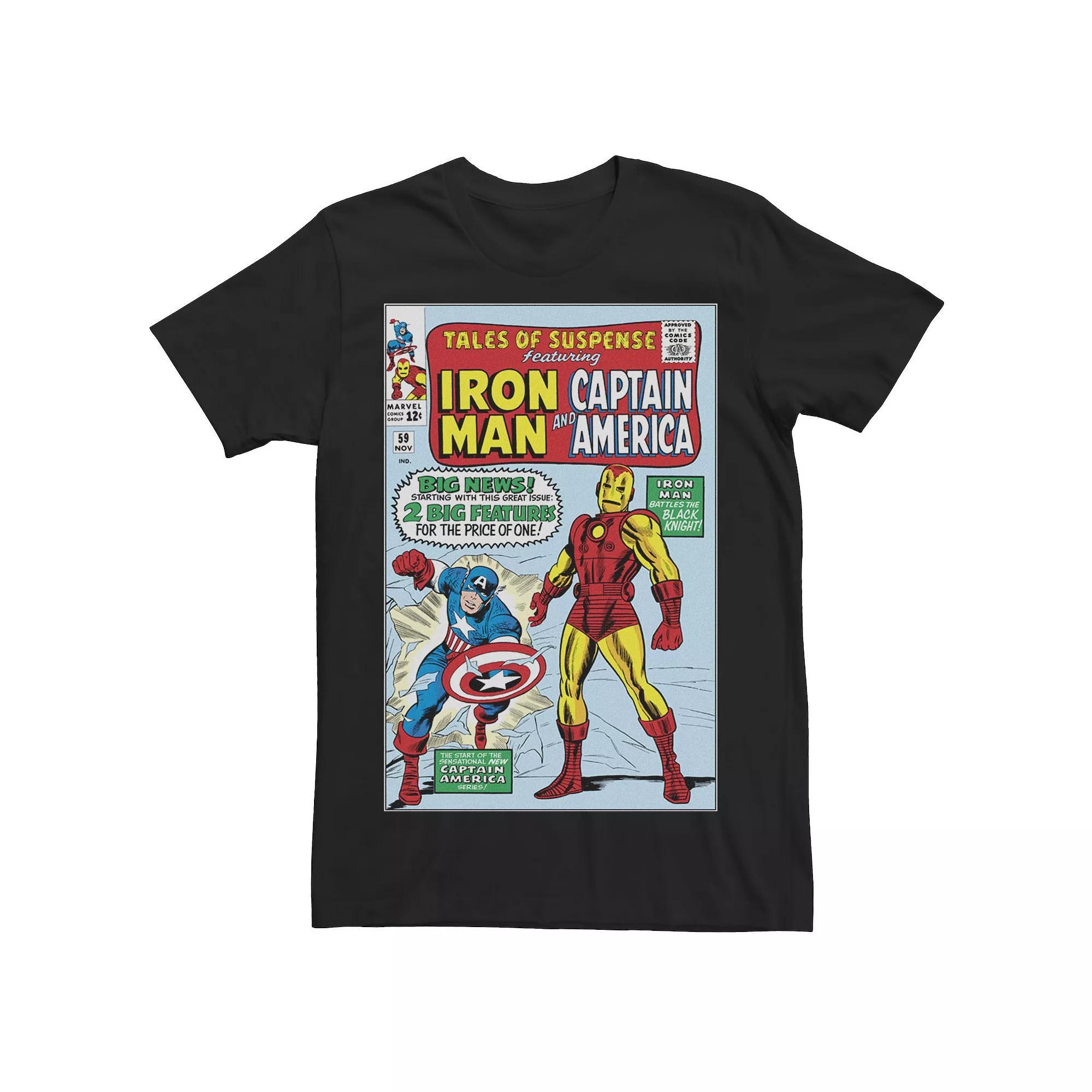 Men's Marvel Iron Man And Captain America Comic Cover Tee, Size: 3XL, Black Product Image