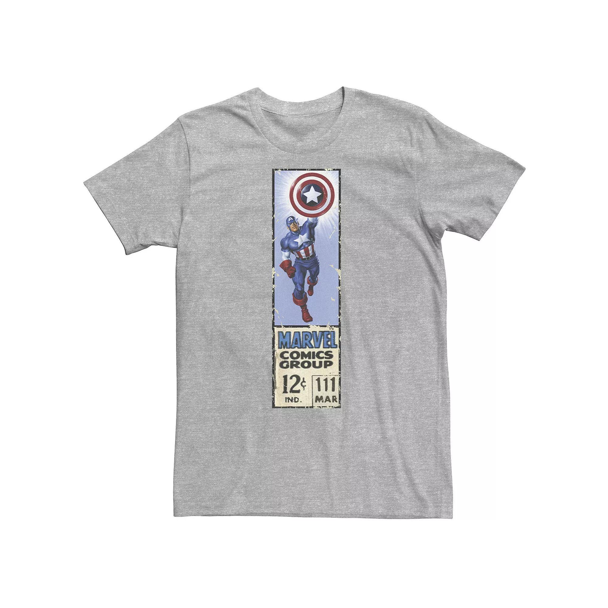 Big & Tall Marvel Captain America Comics Group Vintage Ticket Label Tee, Men's, Size: 3XL Tall, Athletic Grey Product Image