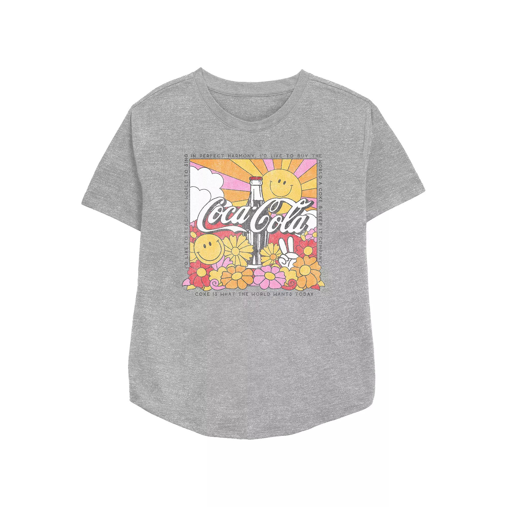 Women's Coca-Cola I'd Like To Teach The World To Sing Jingle Square Relaxed Fit Graphic Tee, Girl's, Size: XL, Athletic Grey Product Image