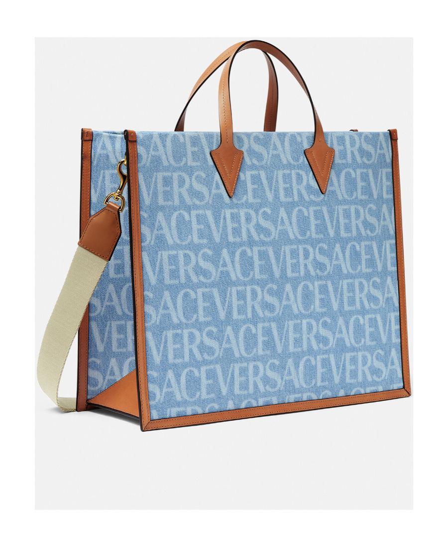 VERSACE Allover-print Denim Tote Bag In Blue Product Image