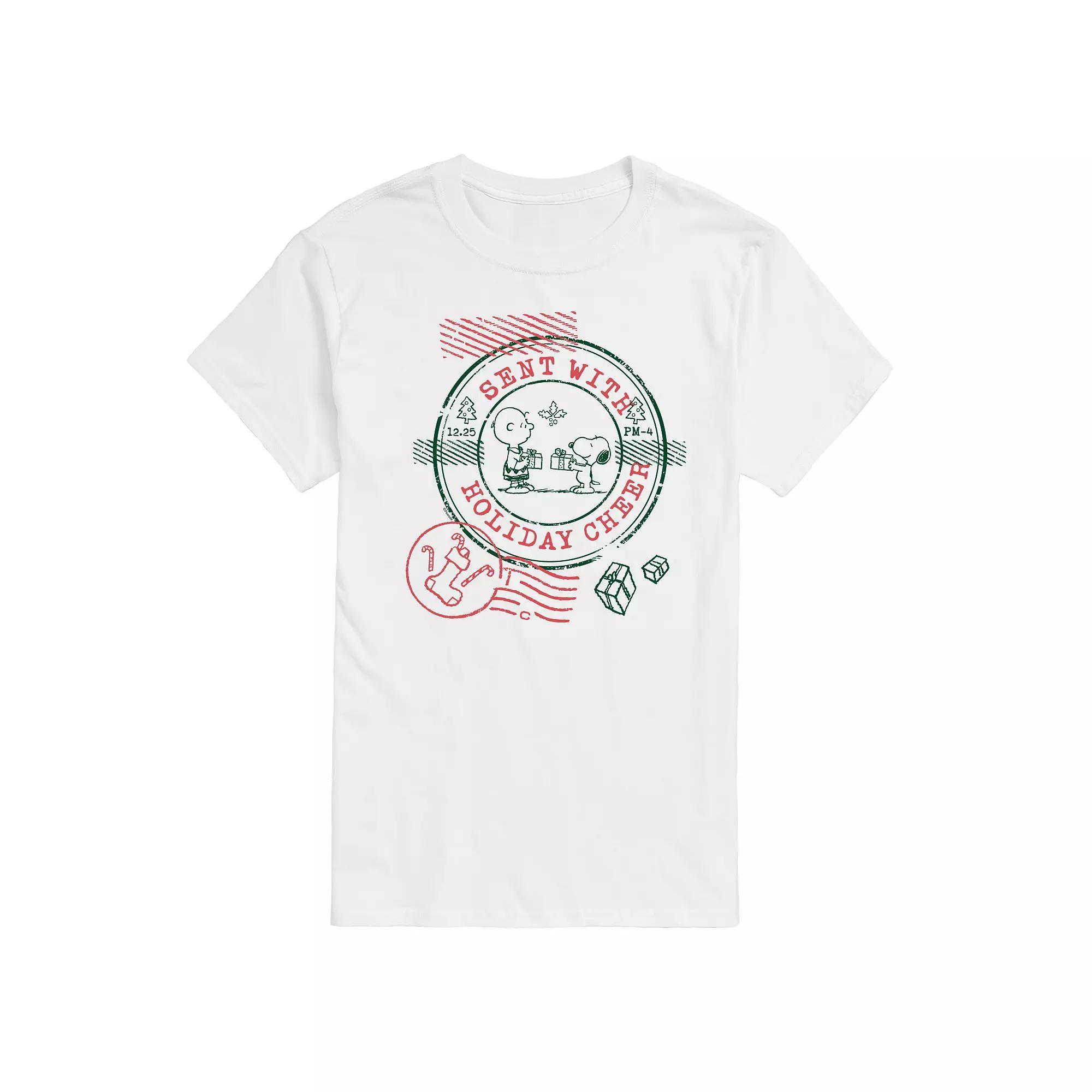 Men's Peanuts Sent With Holiday Cheer Stamp Graphic Tee, Size: Small, White Product Image