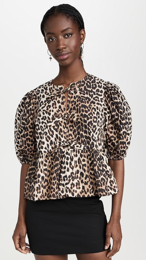 GANNI Printed Cotton Poplin Peplum Blouse | Shopbop Product Image