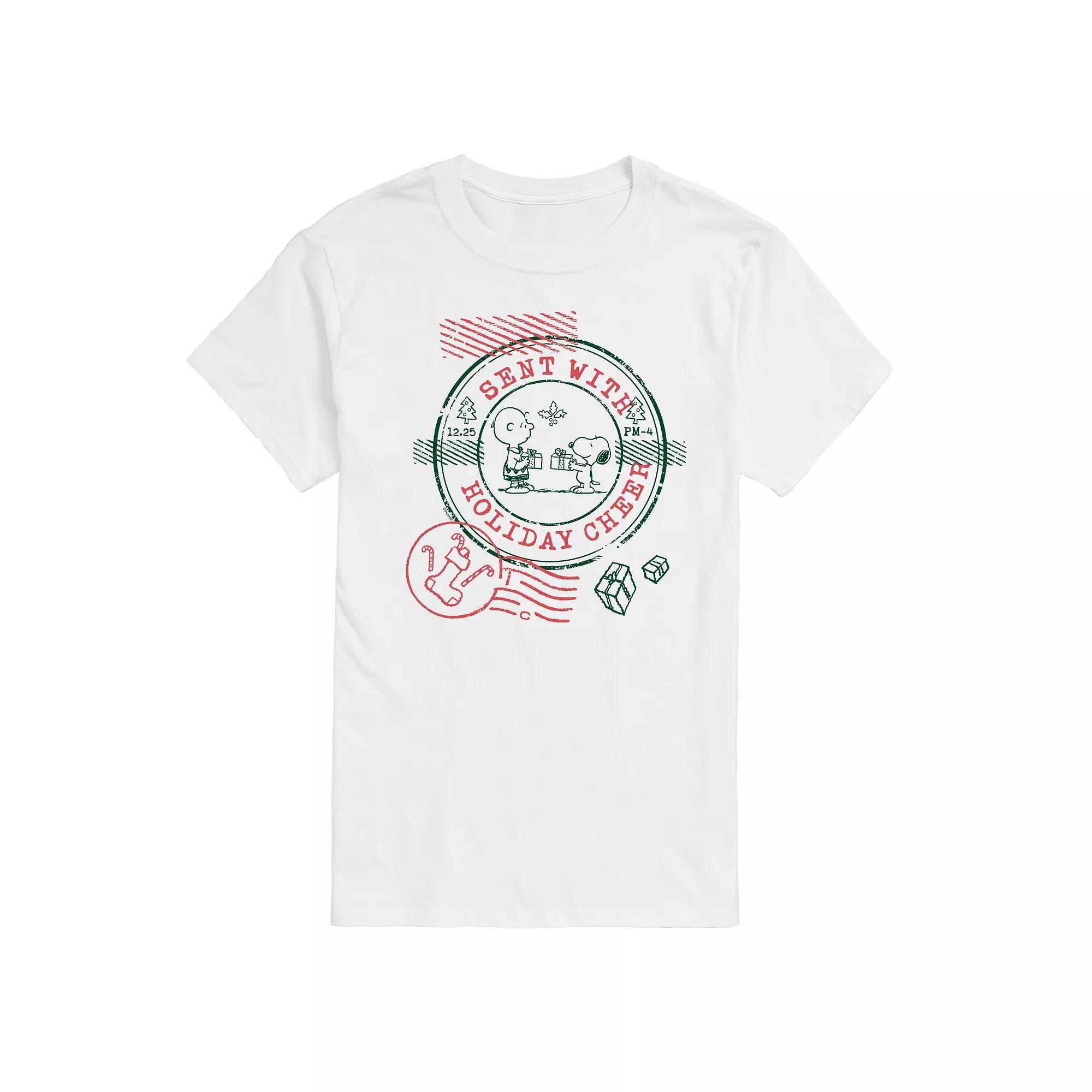 Men's Peanuts Sent With Holiday Cheer Stamp Graphic Tee, Size: Small, White Product Image