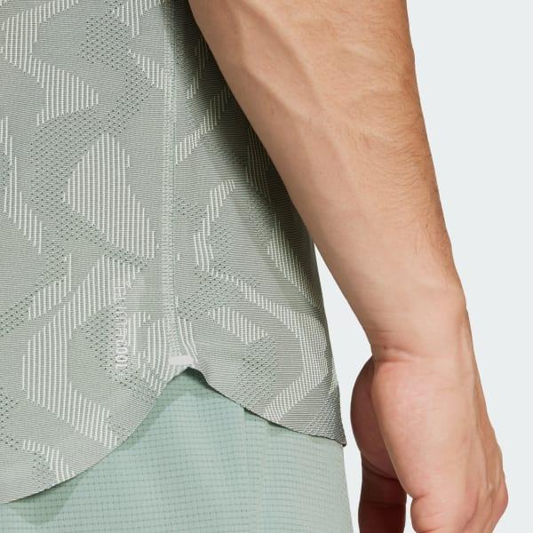 adidas Ultimate Running Engineered CLIMACOOL+ Tee Silver Green 2XL Mens Product Image
