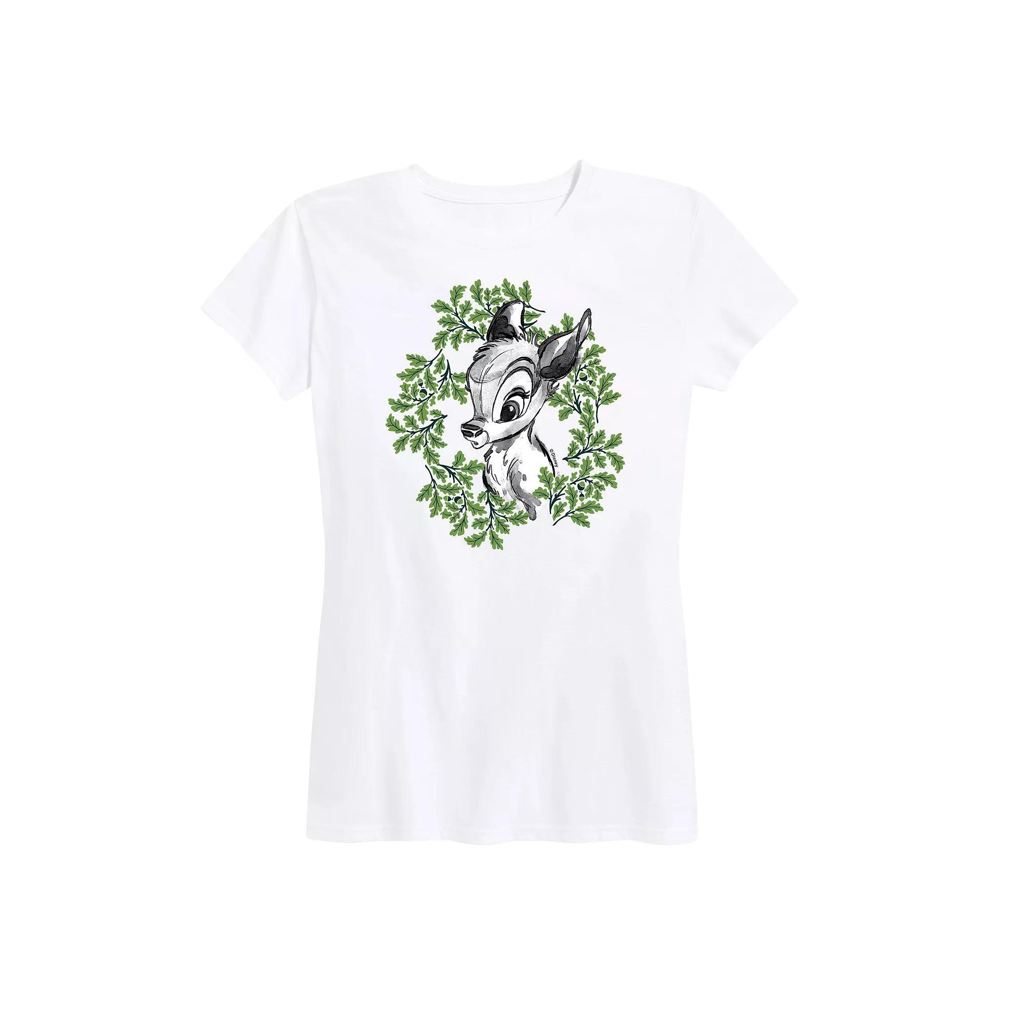 Disneys Bambi Womens Wreath Graphic Tee Grey Gray Product Image