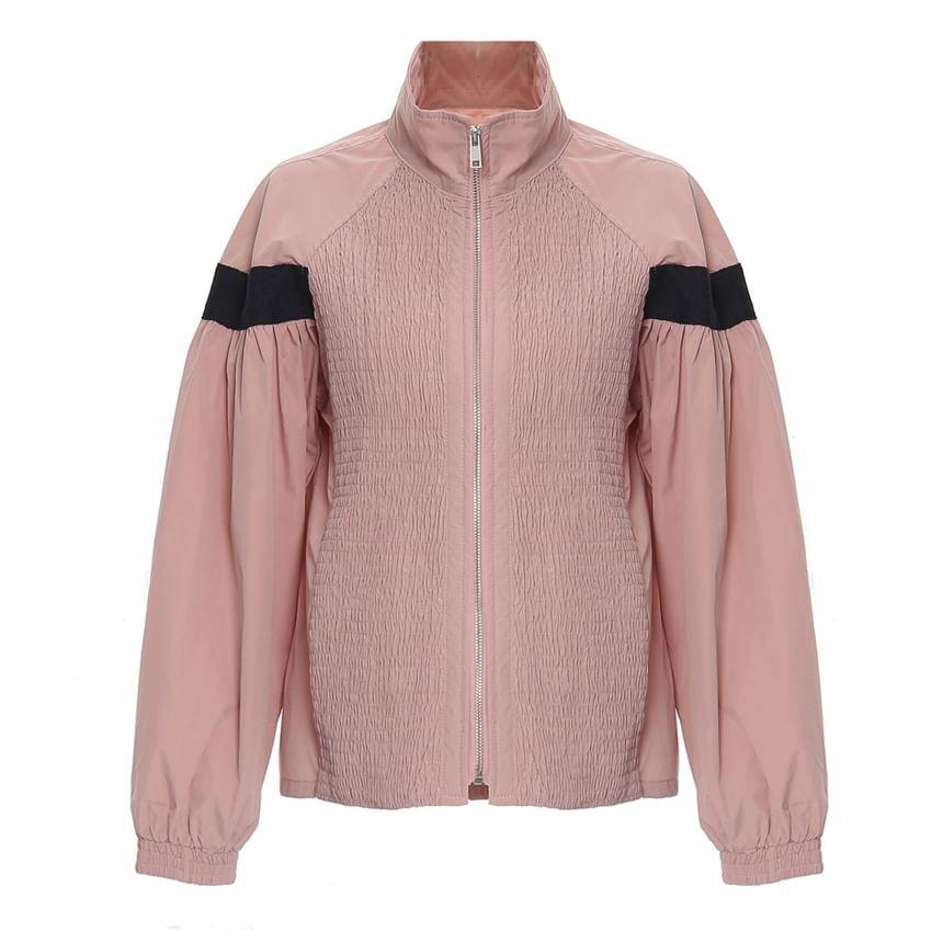 Stand Collar Two Tone Zip Up Jacket Product Image
