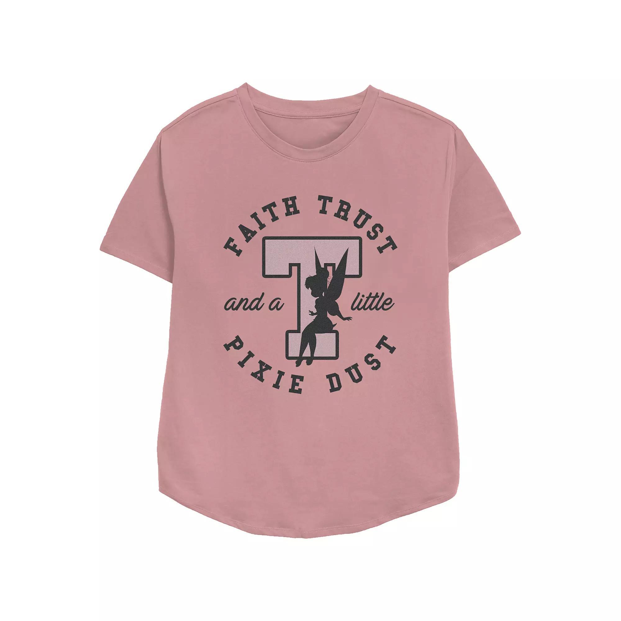 Disney's Tinker Bell Faith Trust And A Little Pixie Dust Stamp Relaxed Fit Women's Graphic Tee, Girl's, Size: Small, Pink Product Image