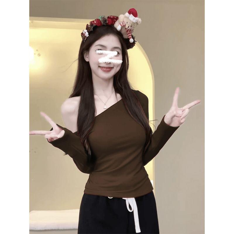Long-Sleeve Asymmetrical Plain Top Product Image