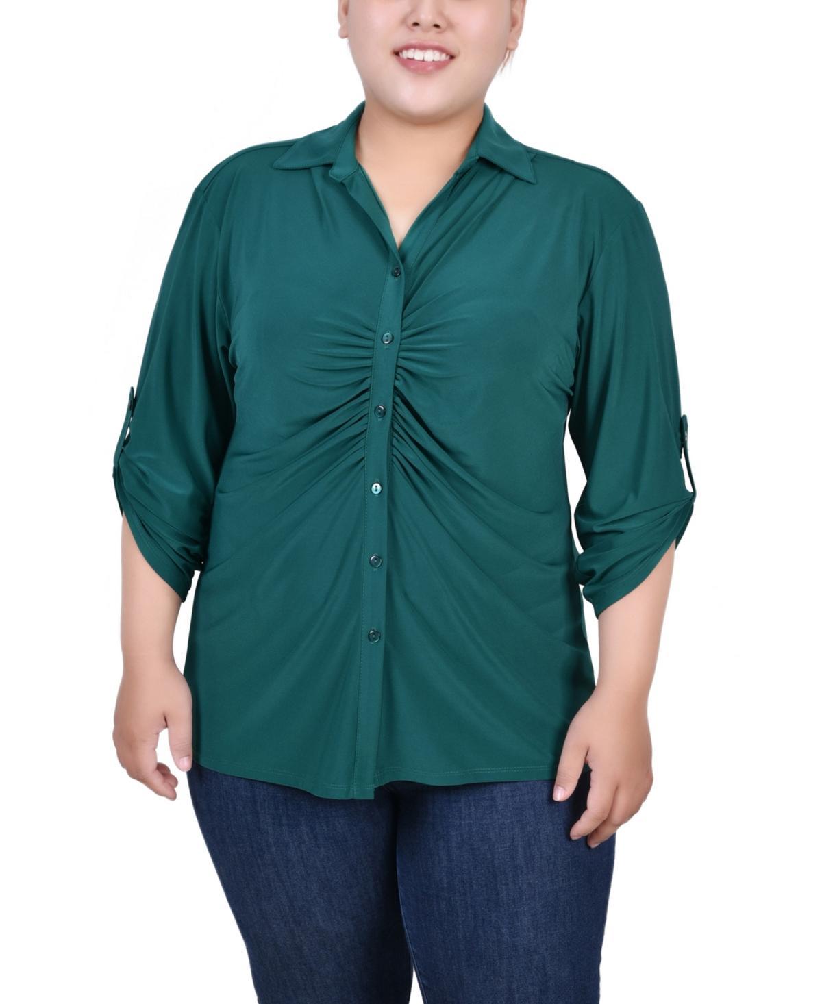 Ny Collection Plus Size 3/4 Roll Tab Rouched-Front Top Product Image