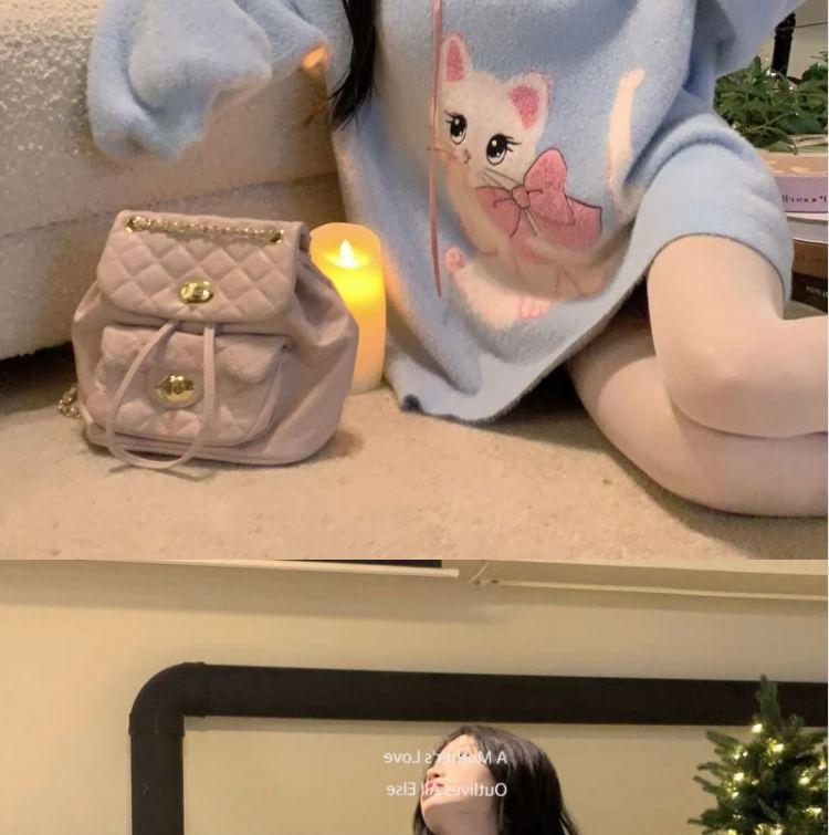 V-Neck Cat Print Oversized Sweater Product Image