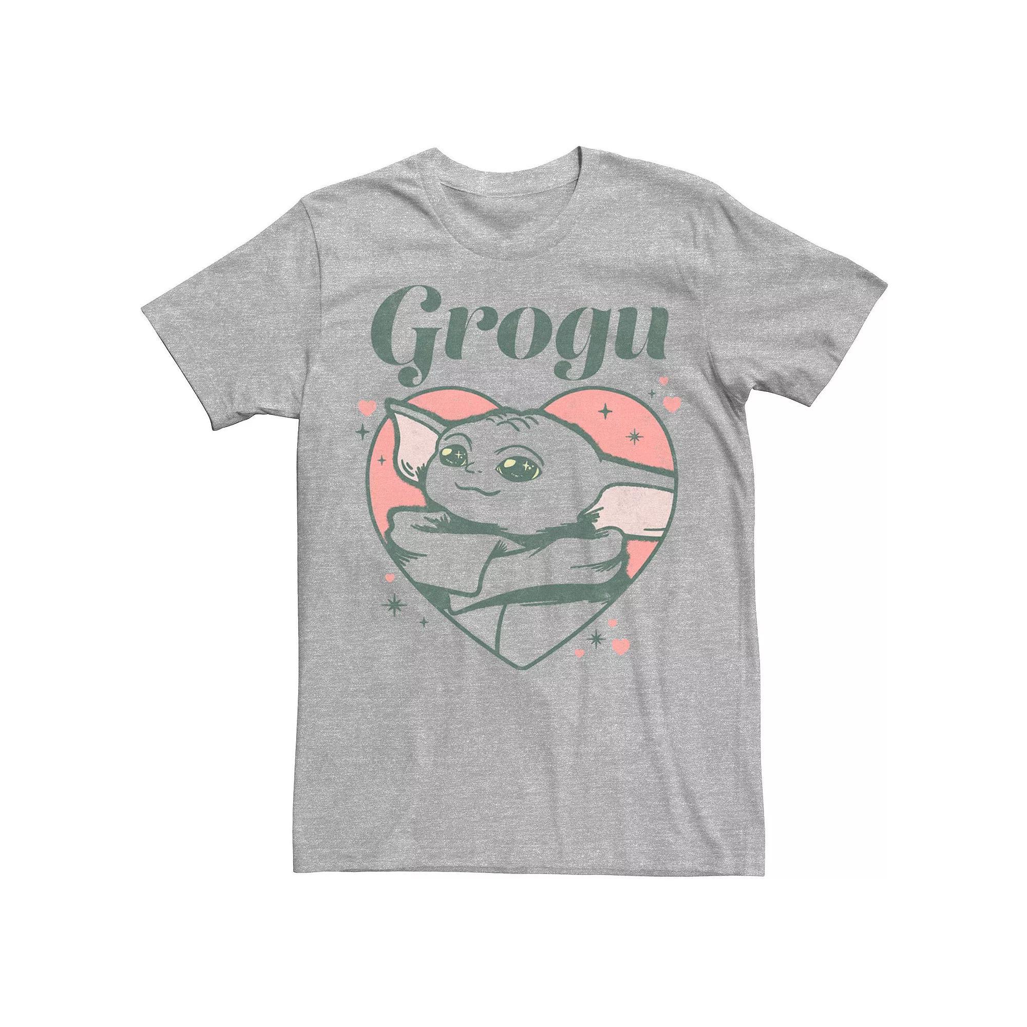 Men's Star Wars: The Mandalorian Grogu In A Heart Valentine's Day Tee, Size: Small, Athletic Grey Product Image