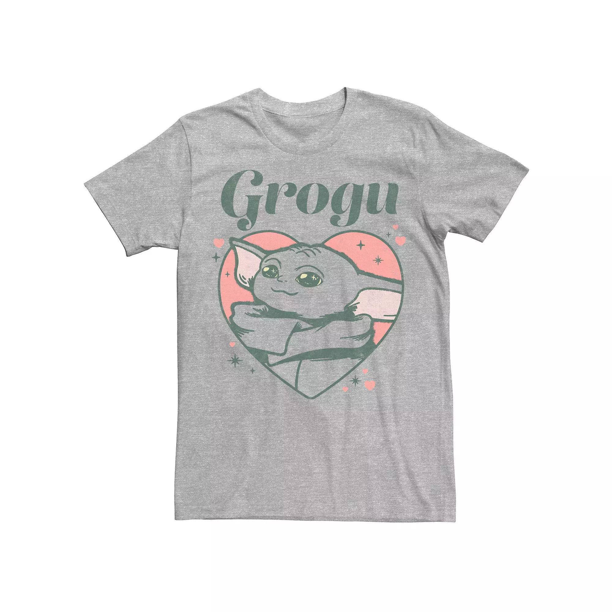 Men's Star Wars: The Mandalorian Grogu In A Heart Valentine's Day Tee, Size: Small, Athletic Grey Product Image