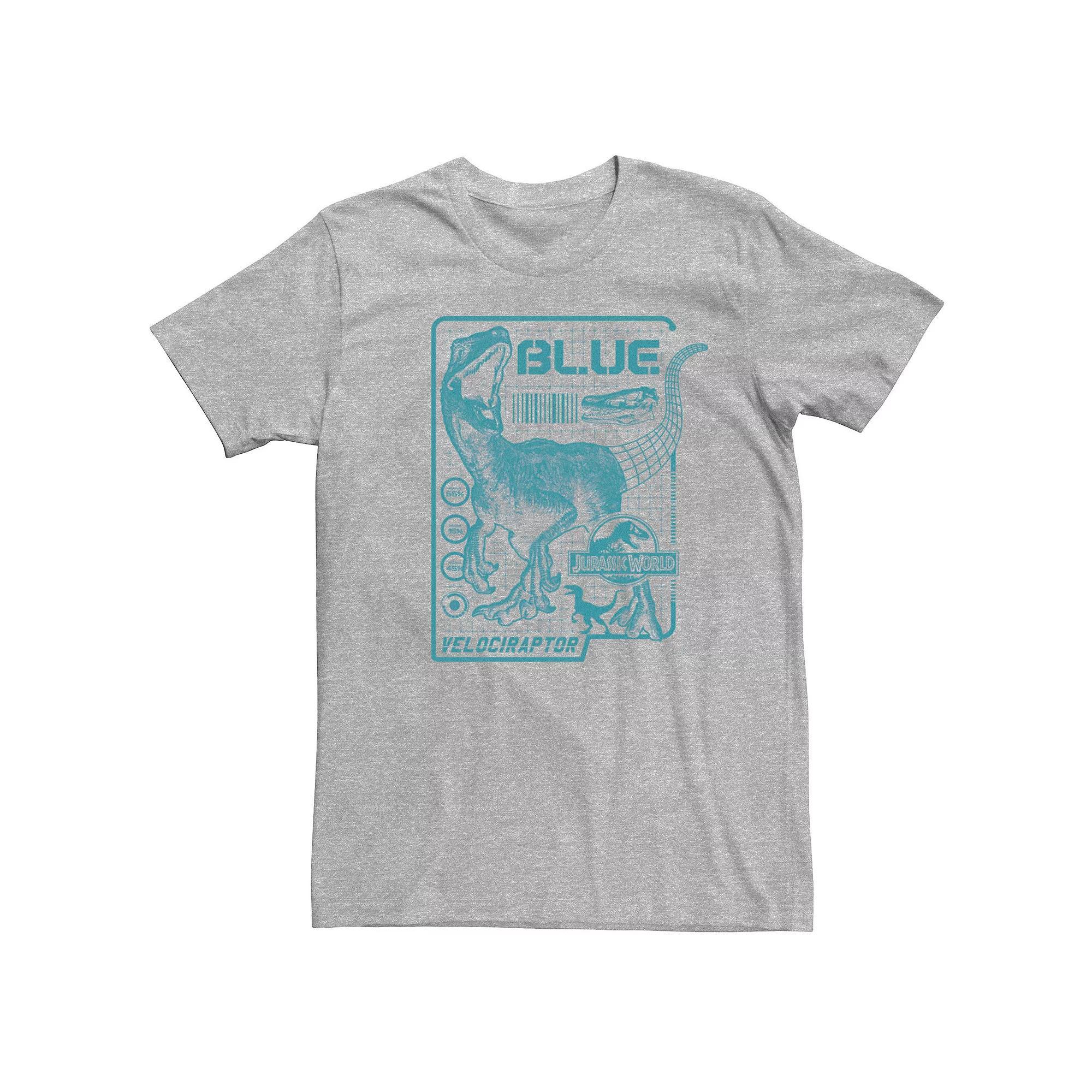 Men's Jurassic World Two Blue Raptor Schematic Tee, Size: Medium, Athletic Grey Product Image