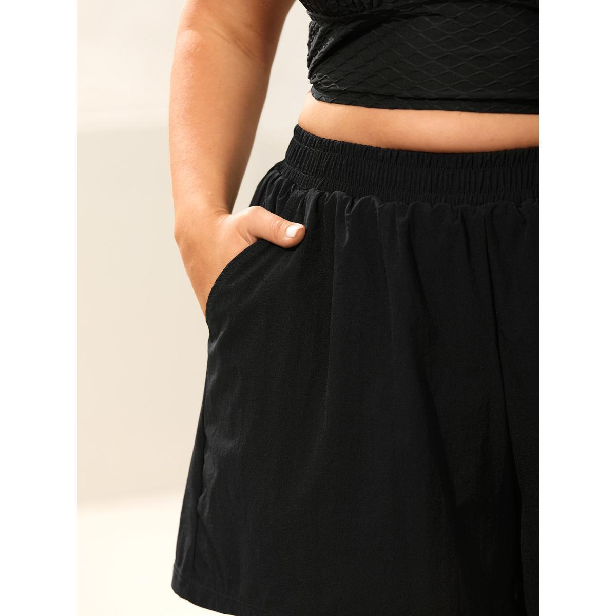 Plus Size Stretchy Waist Pockets Wide-Leg Swim Bottoms Women's Swimwear Black Beach Gathered High stretch Bodycon High Rise Side seam pocket Curve Swim Bottoms BloomChic 22-24/3X Product Image