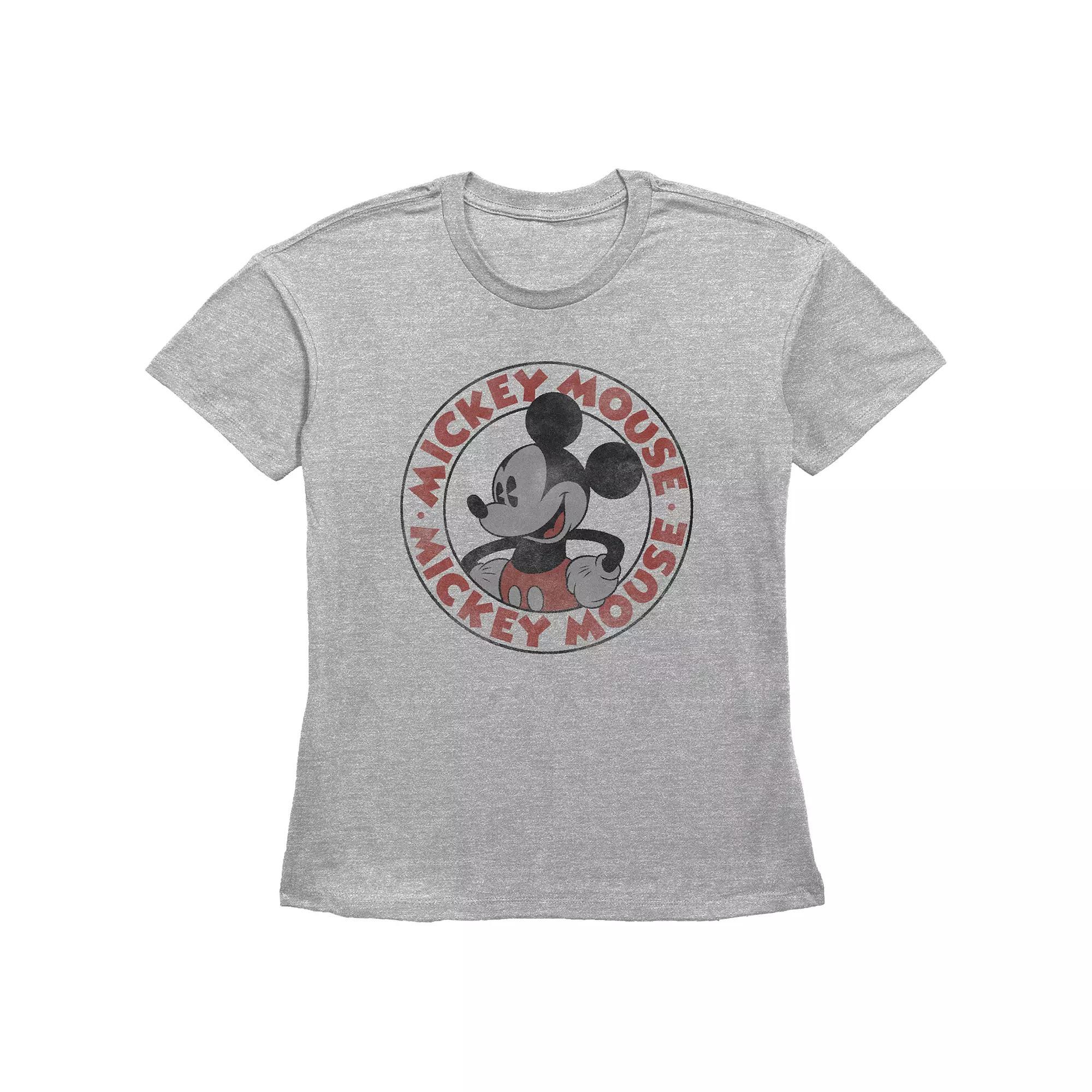 Disneys Mickey Mouse Vintage Stamp Womens Graphic Tee Grey Gray Product Image