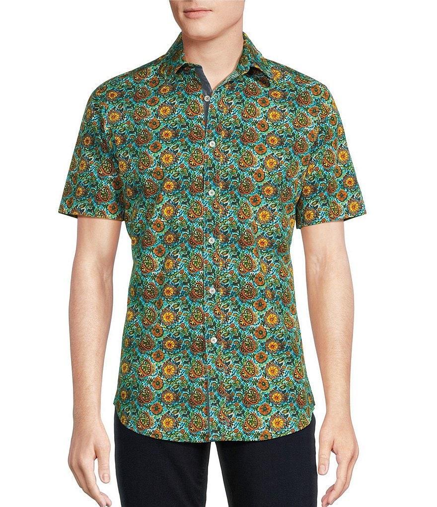 Cremieux Big & Tall Premium Denim Medium Floral Print Stretch Short Sleeve Woven Shirt Product Image