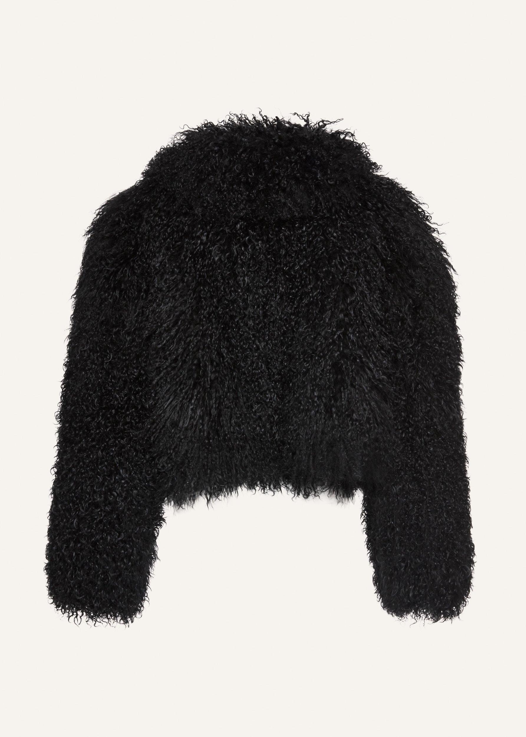 Short shag shearling coat in black Product Image