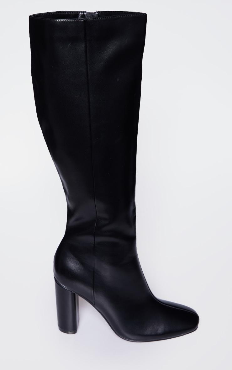 Black PU Round Block Heel Knee High Boots Product Image