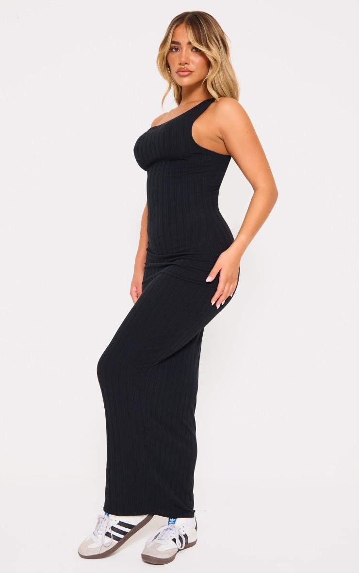 Black Ribbed Asymmetric Maxi Dress Product Image