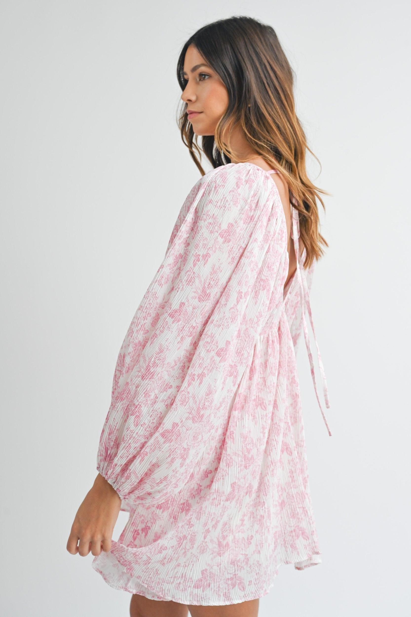 FINAL SALE Priyanka Puff Sleeve Floral Mini Dress | Pink White Product Image