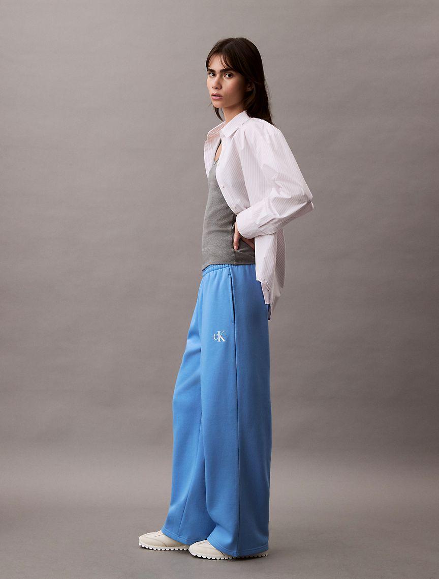 Calvin Klein Women's Monogram Logo Fleece Wide Leg Sweatpants - Black - L Product Image