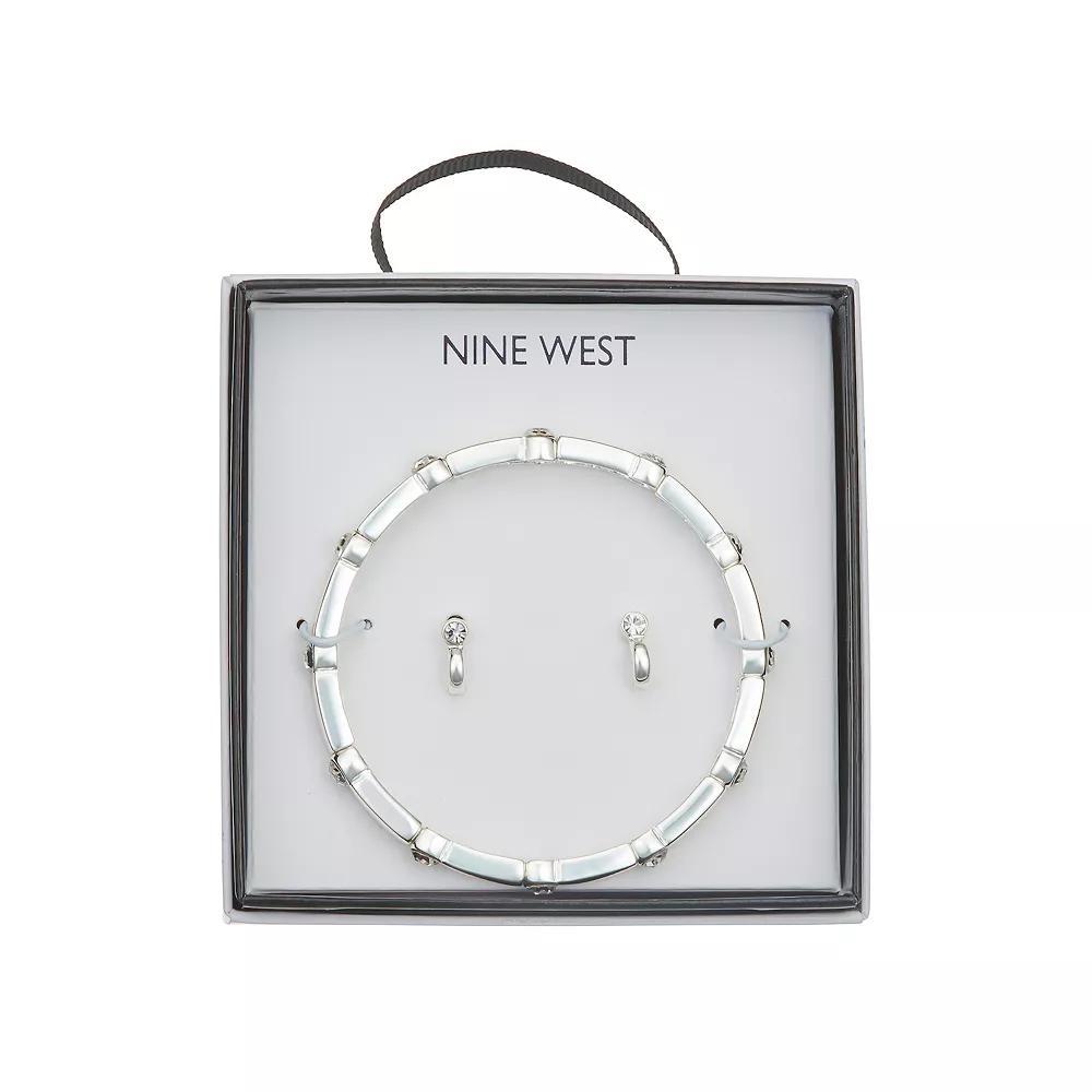 Nine West Silver Tone Skinny Stretch Bracelet & Stud Earring Set, Women's Product Image