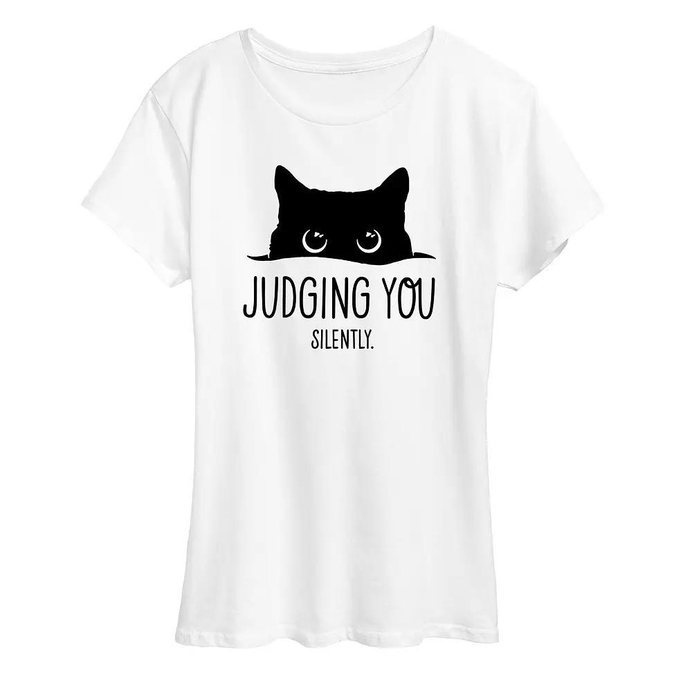 Women's Judging You Silently Cat Graphic Tee, Girl's, Size: Small, White Product Image
