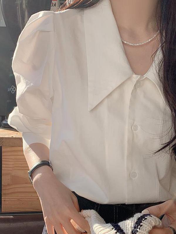 Retro Simple White Long Sleeves Shirts Product Image