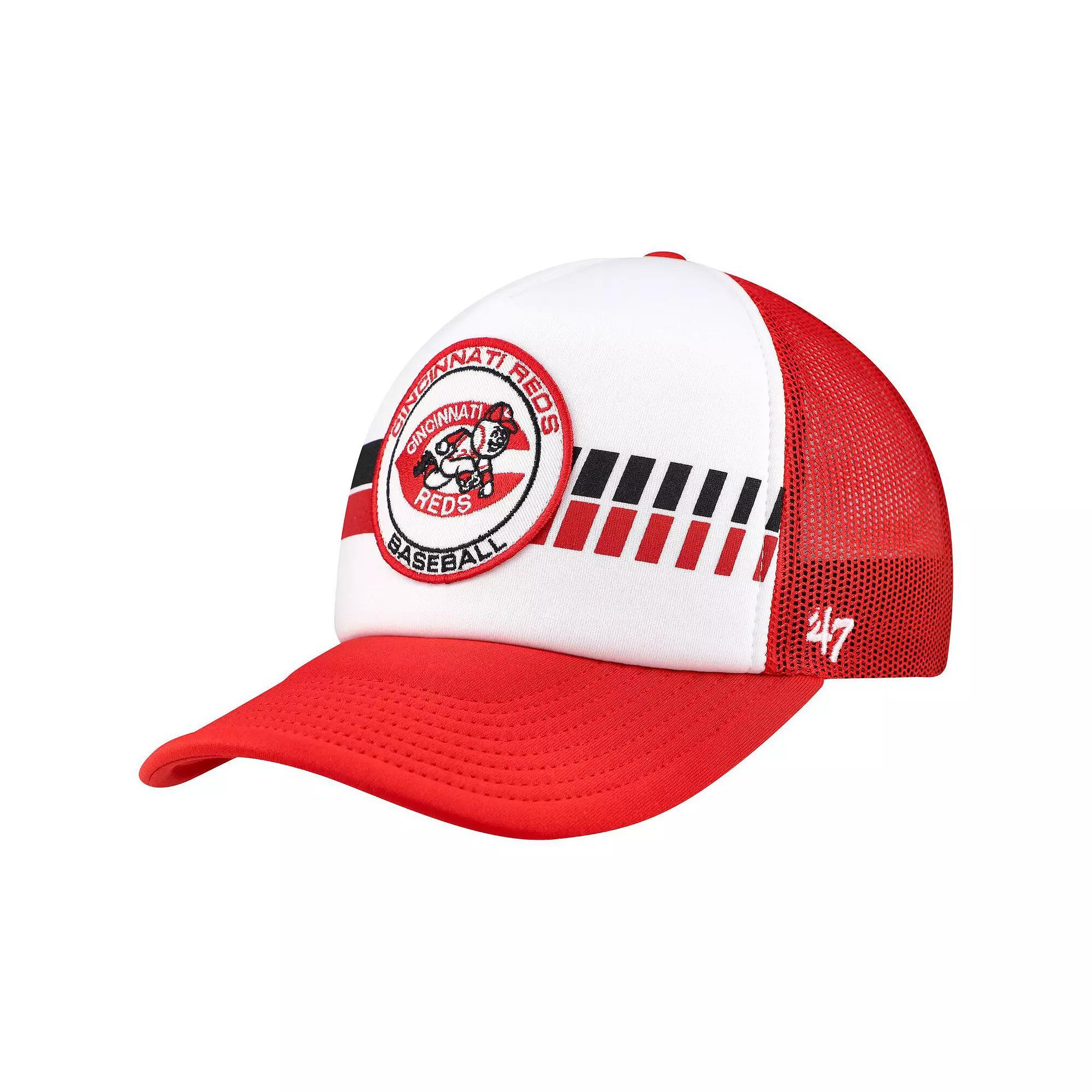 Mens 47 White/Red Cincinnati Reds Cooperstown Collection Wax Pack Express Trucker Adjustable Hat Product Image