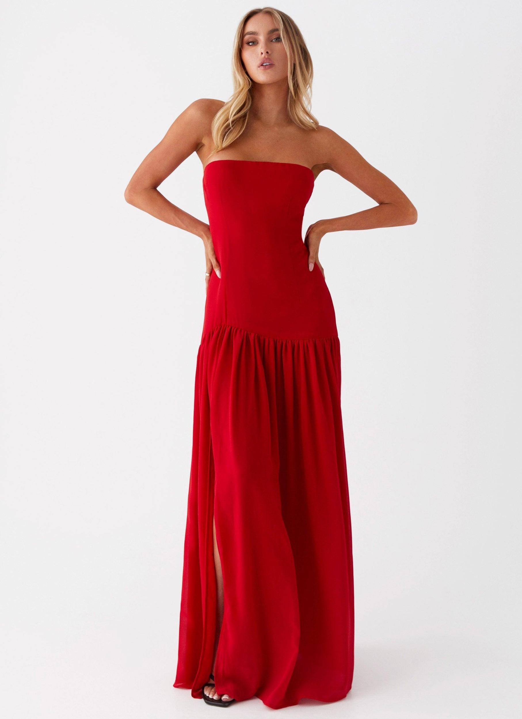 Eden Strapless Maxi Dress - Red Product Image
