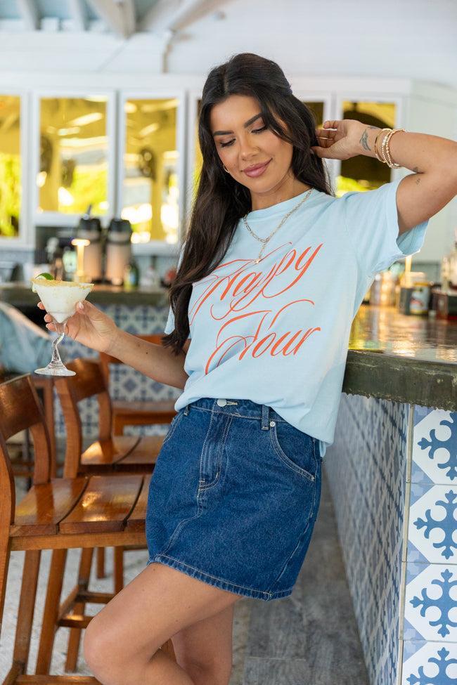 Happy Hour Light Blue Comfort Color Graphic Tee Product Image