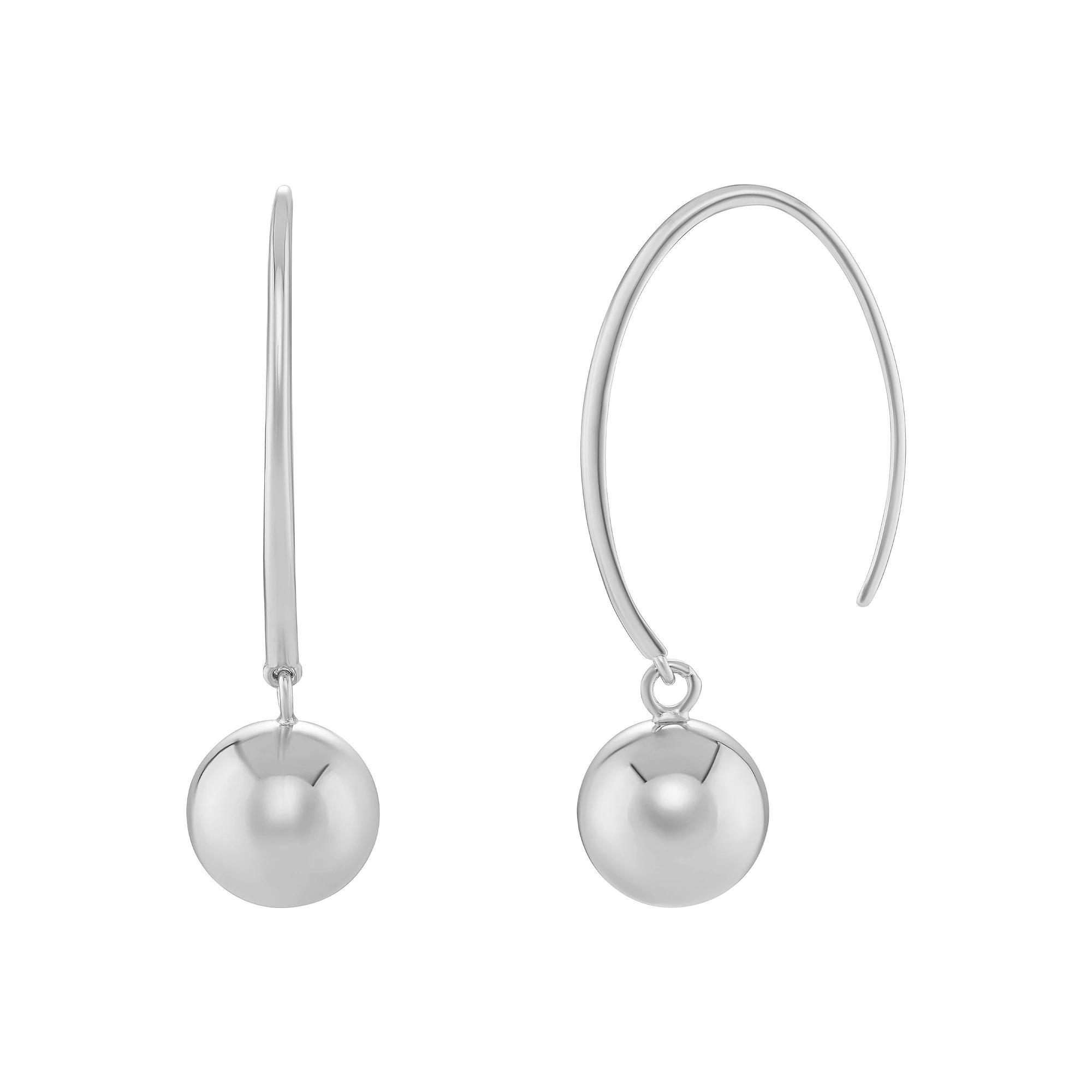 PRIMROSE Fine Silver Plated Ball Nickel Free Threader Drop Earrings, Womens, Silver Tone Product Image