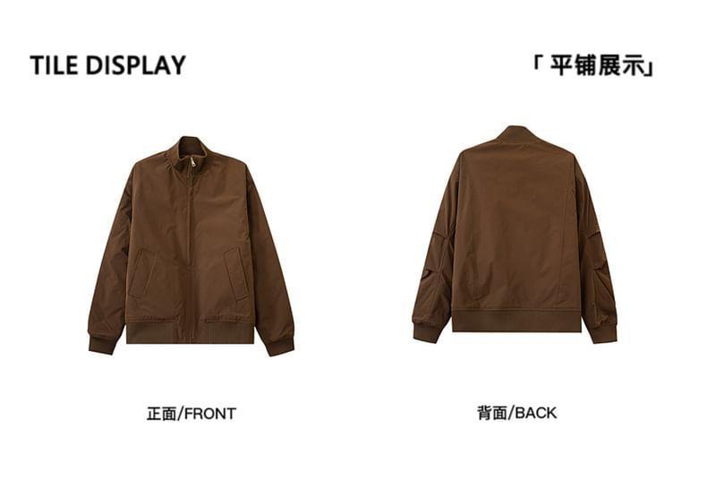 Stand Collar Plain Zip Bomber Jacket Product Image