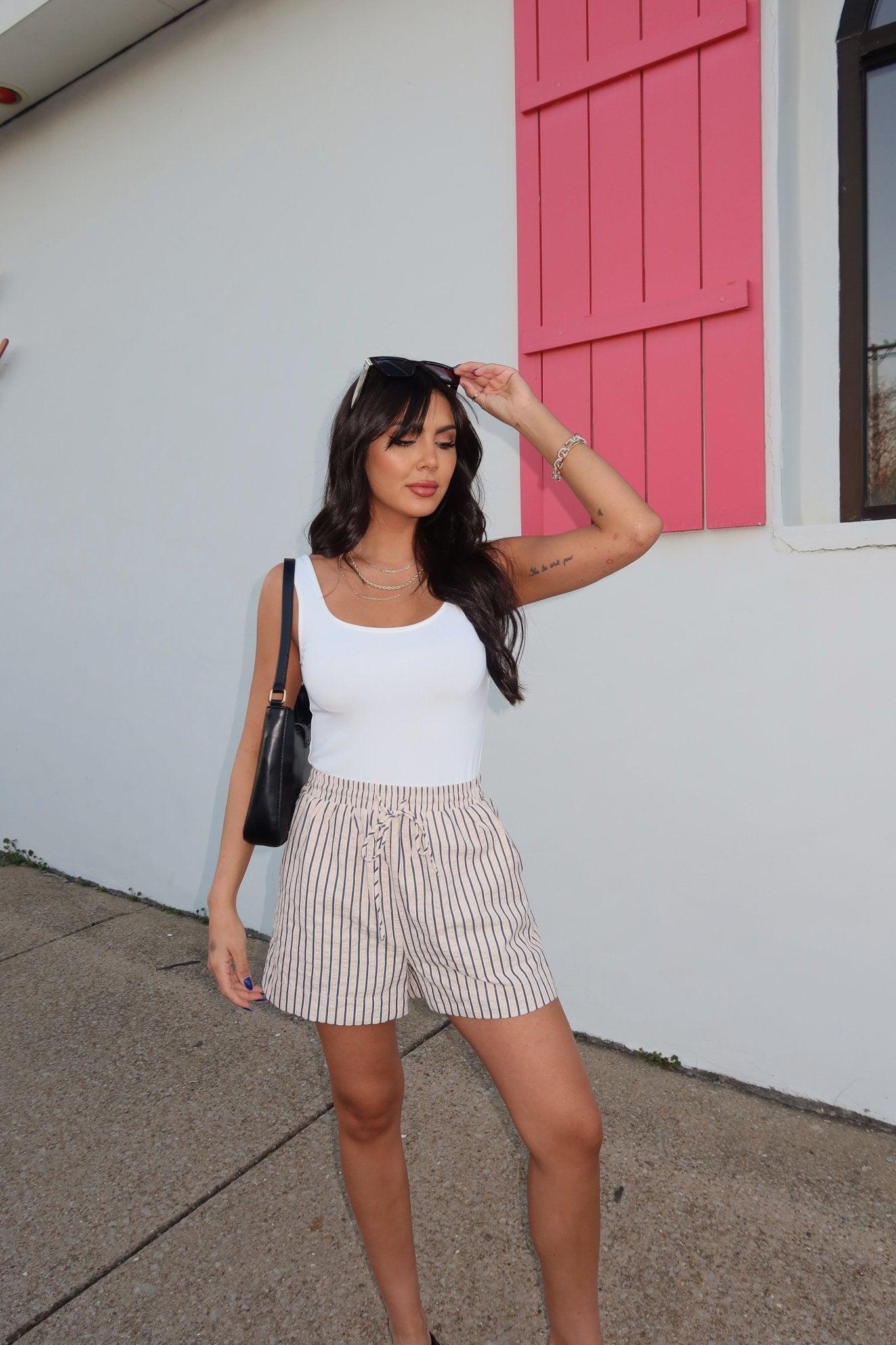 Layla High Waisted Pinstripe Shorts Product Image