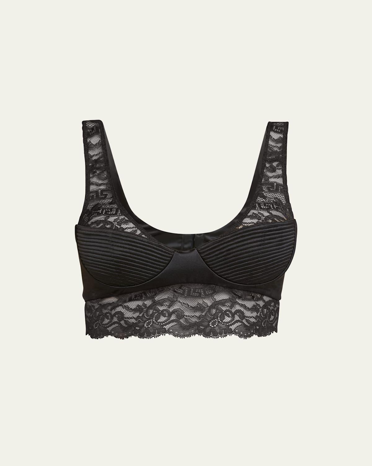 Ribbed Satin Lace-Trim Bralette Product Image