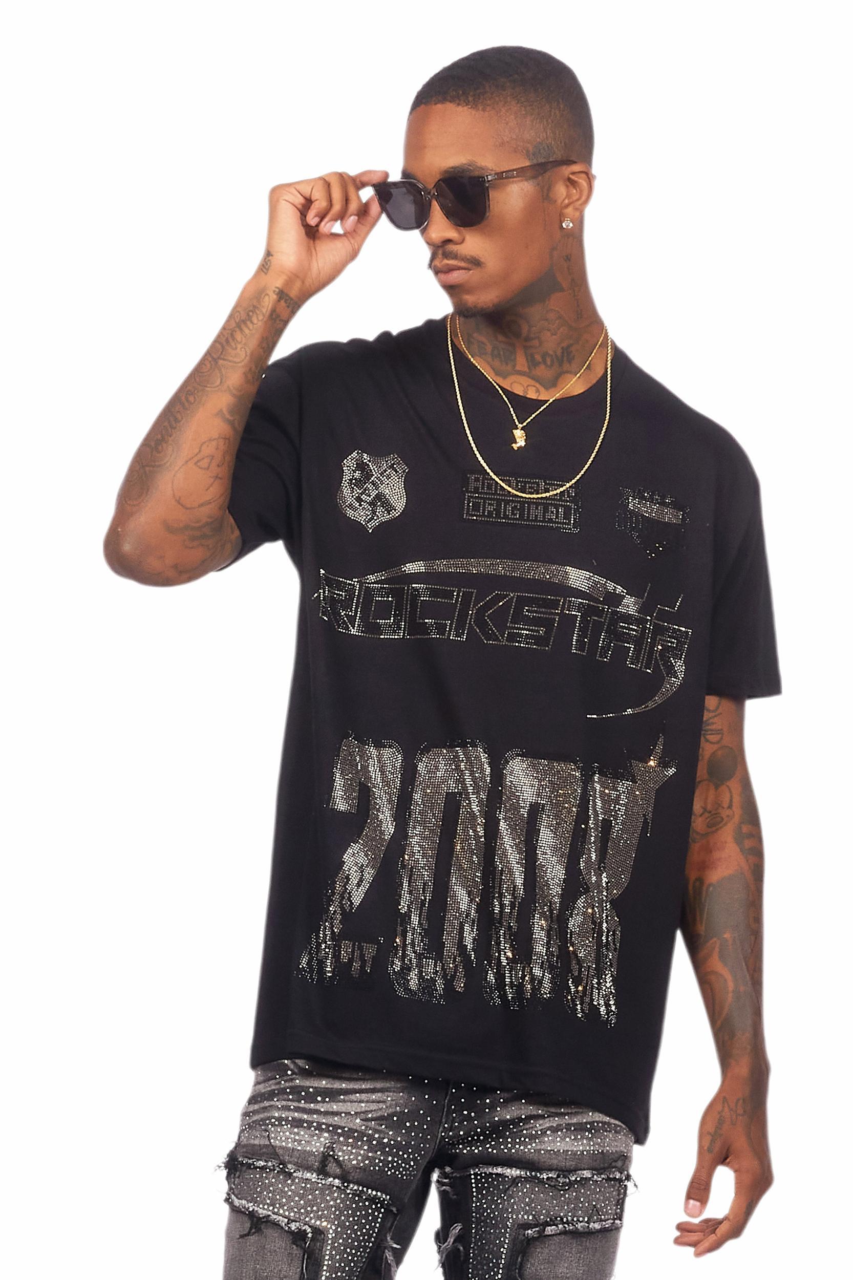 Brazen Black Graphic Rhinestone T-Shirt Male Product Image