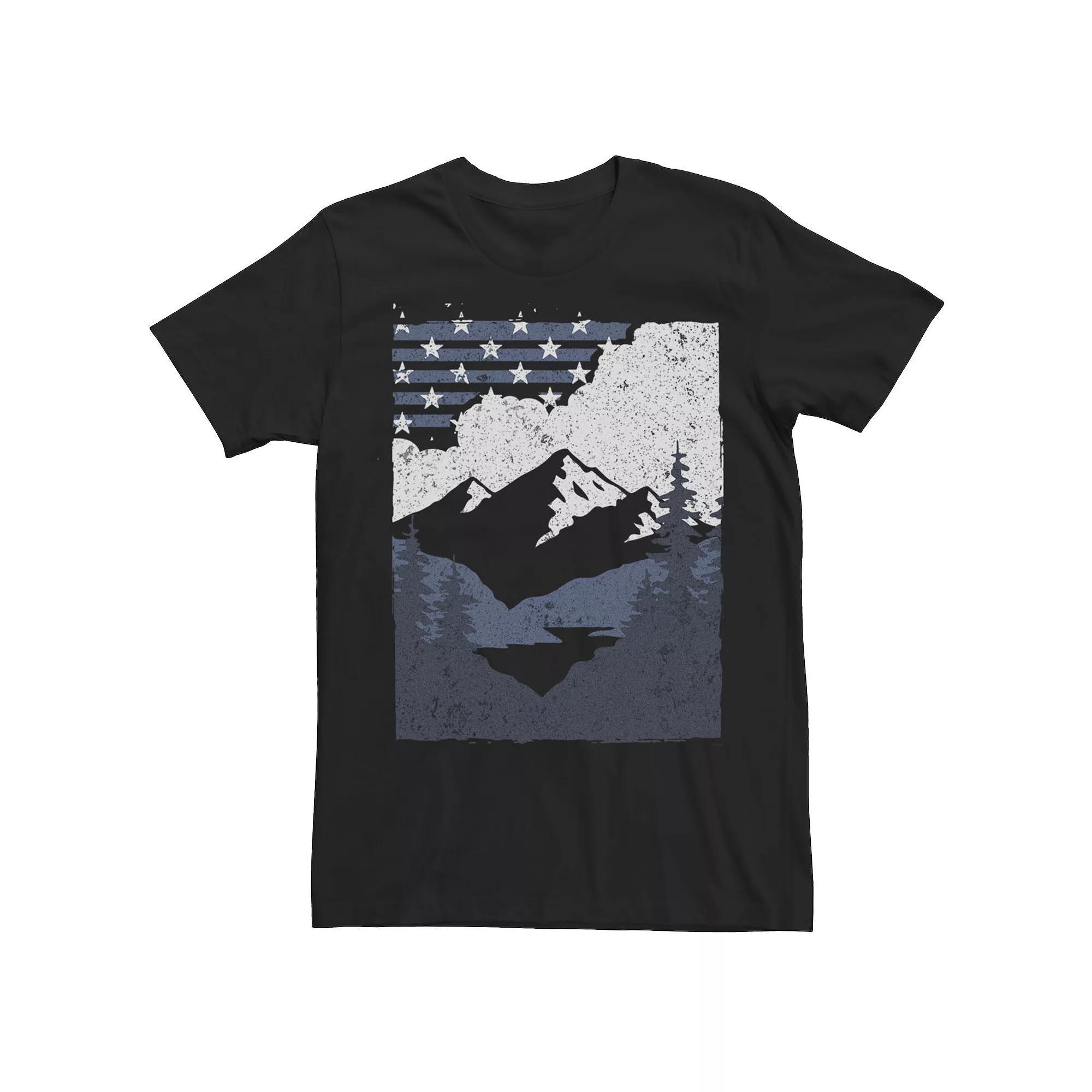 Men's American Flag Mountain Forest Silhouette Scene Tee, Boy's, Size: XXL, Black Product Image
